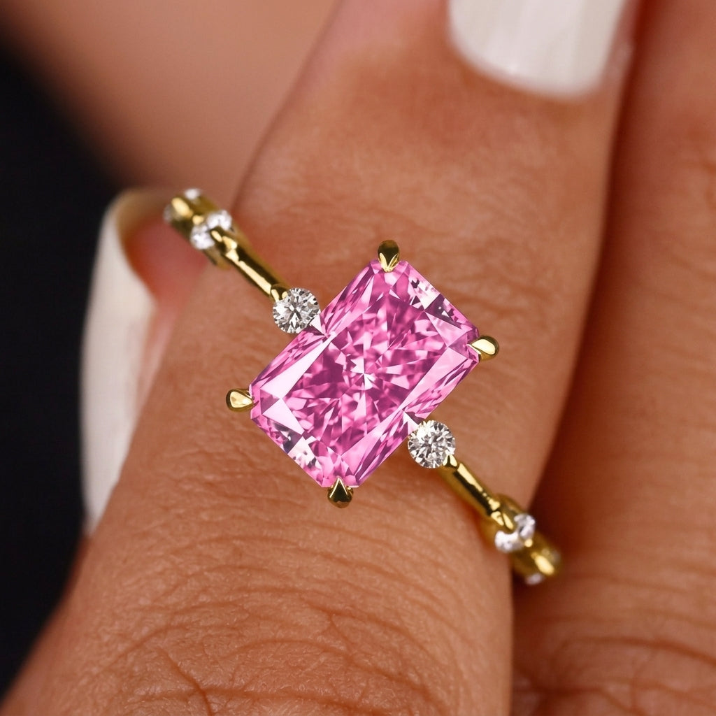 Minimal Zircon Accented Baguette Center Ring