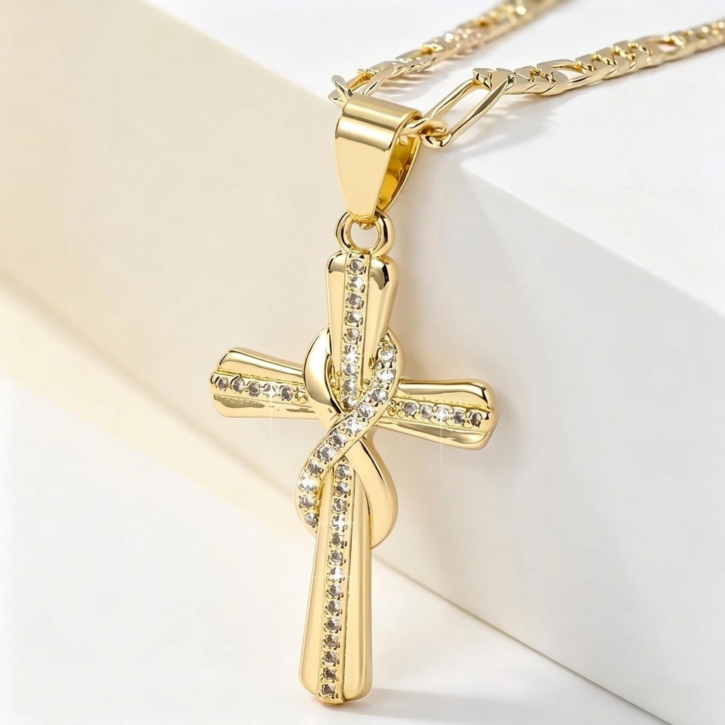 14k Diamond Accented Infinity Cross Necklace