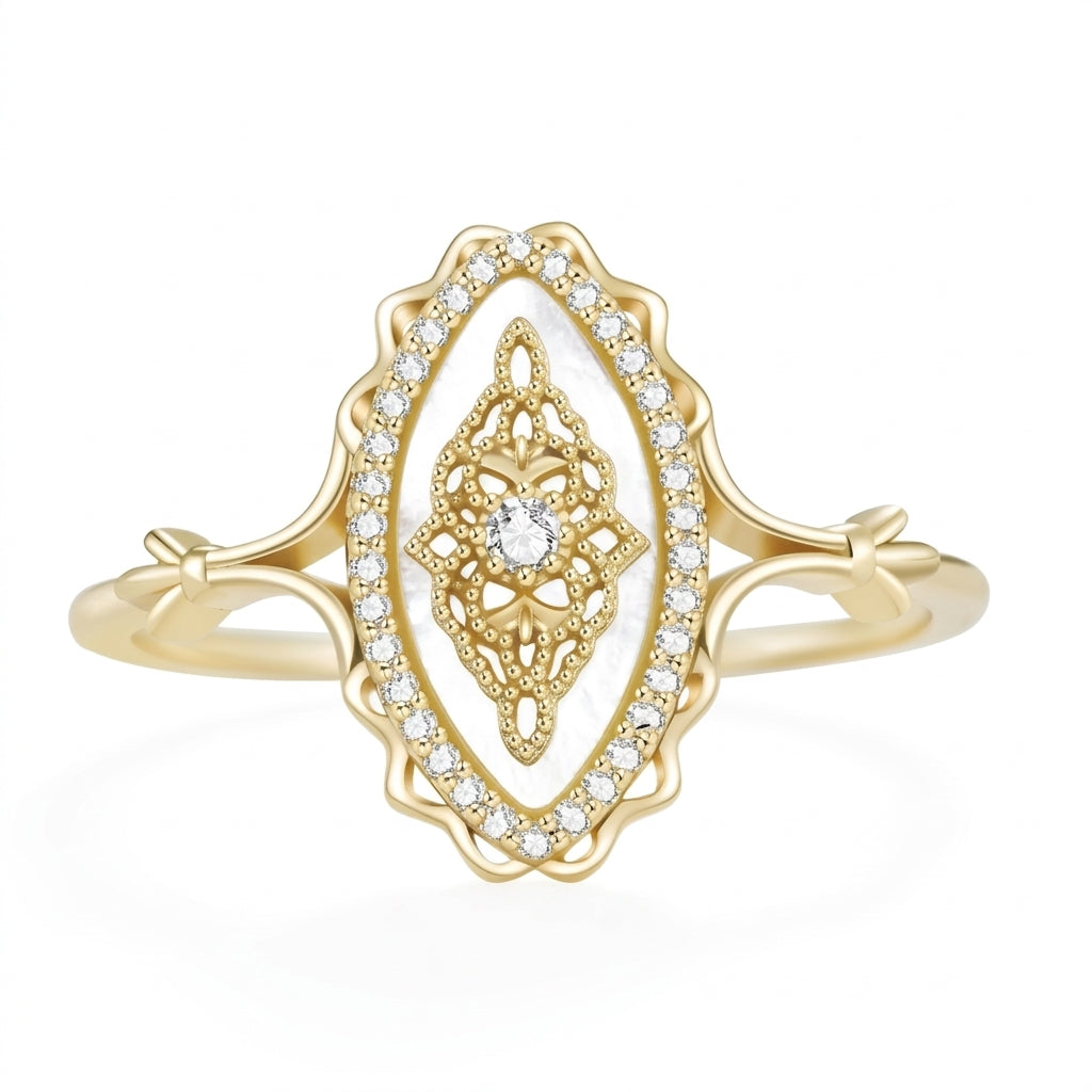 CZ Halo Accented Mother of Pearl Ring