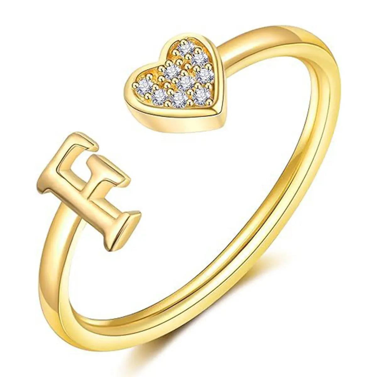 Elegant Heart Accented Serif Letter Initial Ring