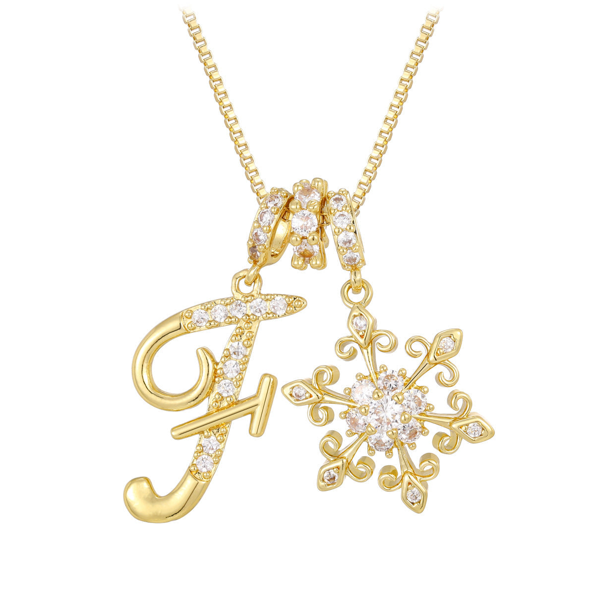 14k Elegant Initial & Snowflake Necklace