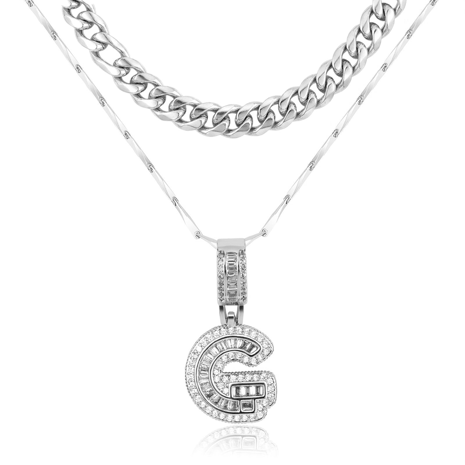 2pc 14k Layered Cuban & Initial Necklaces