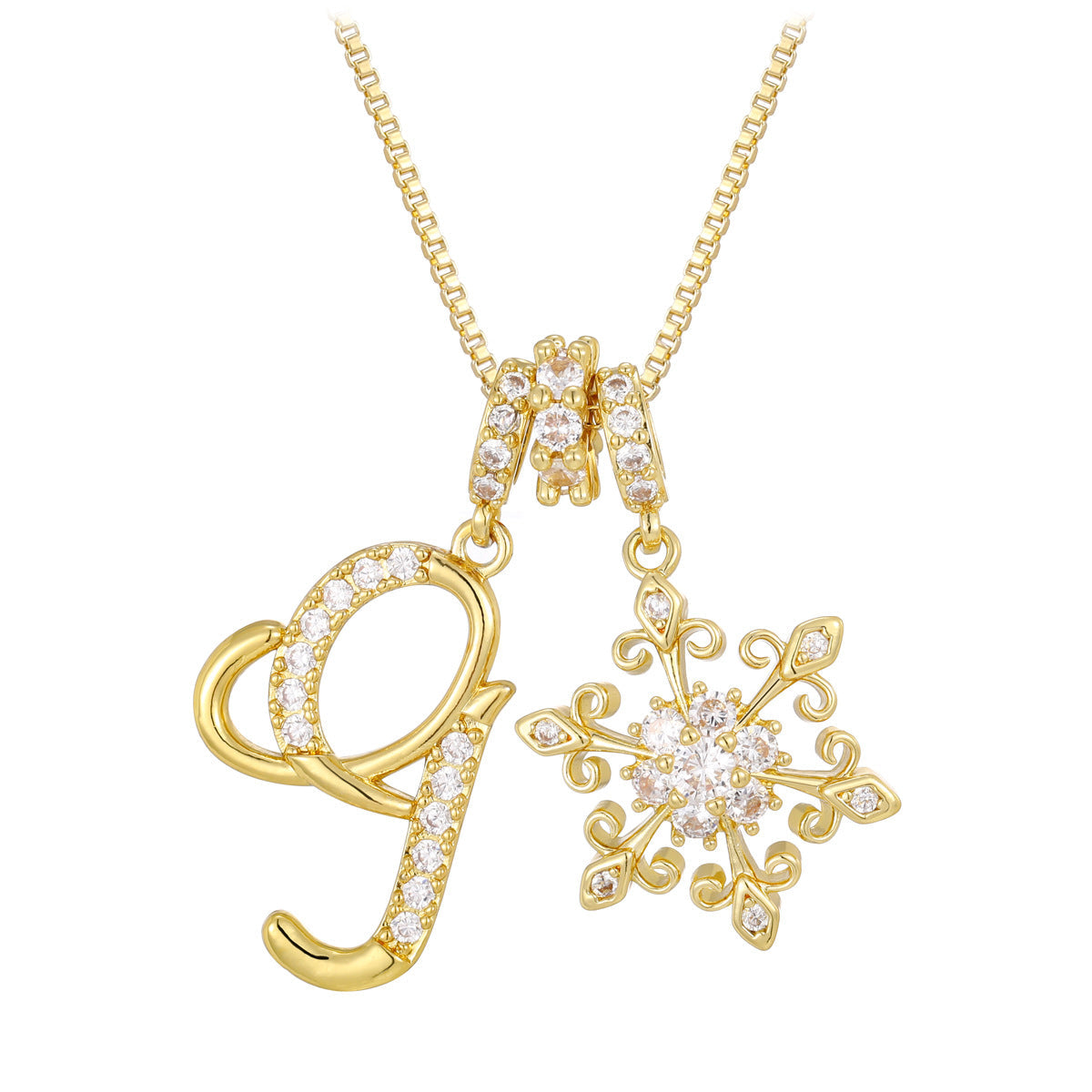 14k Elegant Initial & Snowflake Necklace