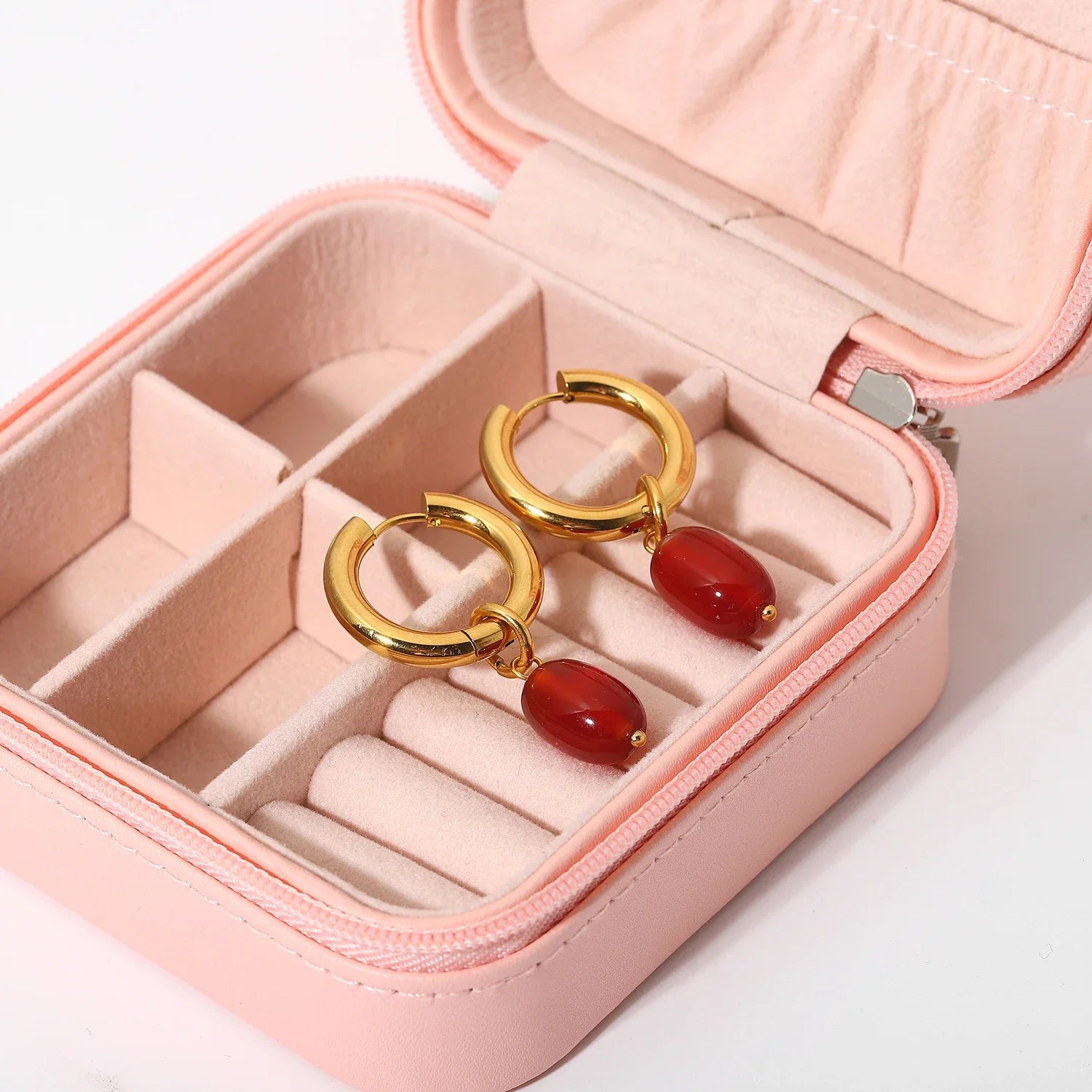Dainty Carnelian Huggie Hoop Earrings