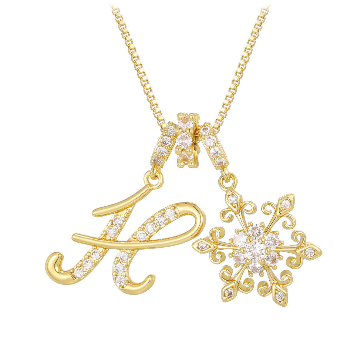 14k Elegant Initial & Snowflake Necklace