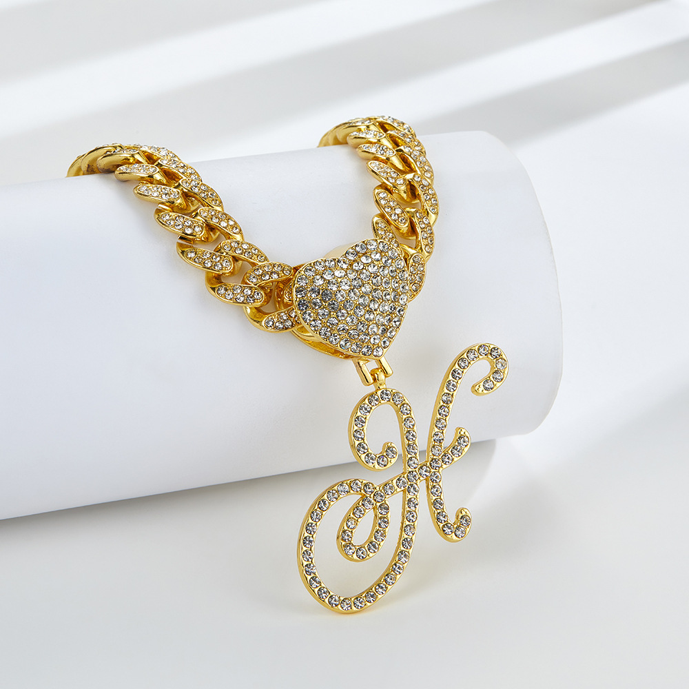 Cursive Diamond Accented Initial Cuban Heart Necklace
