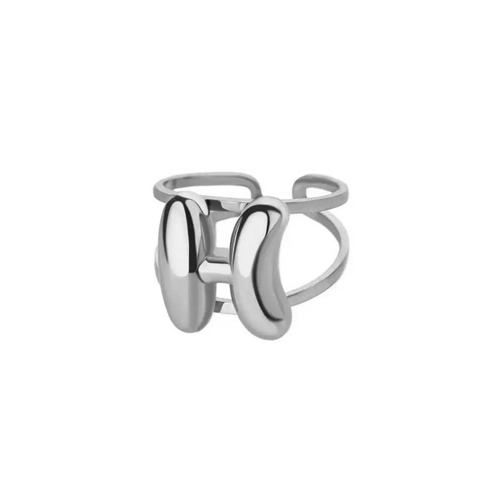 Adjustable Open Band Bubble Letter Initial Ring
