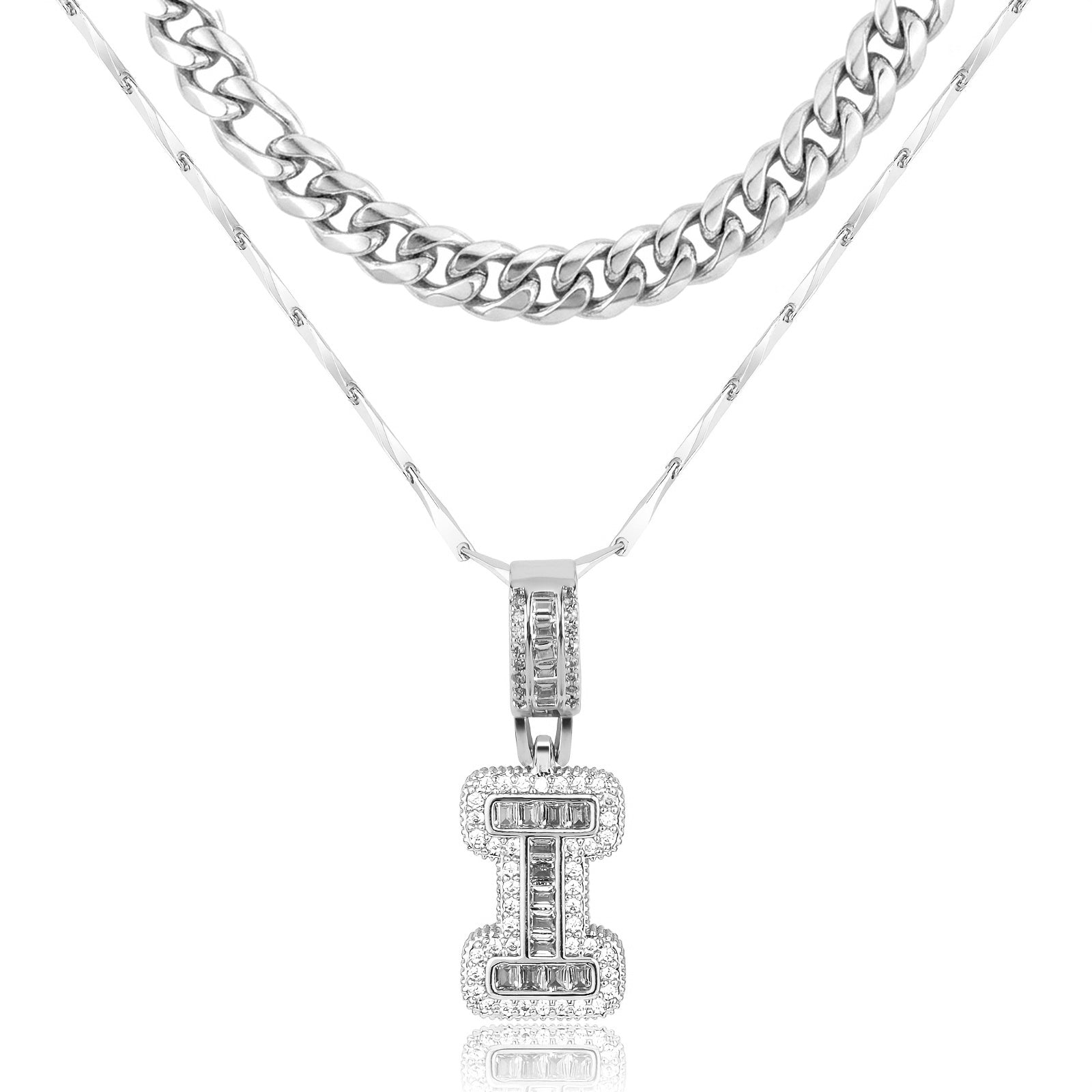 2pc 14k Layered Cuban & Initial Necklaces