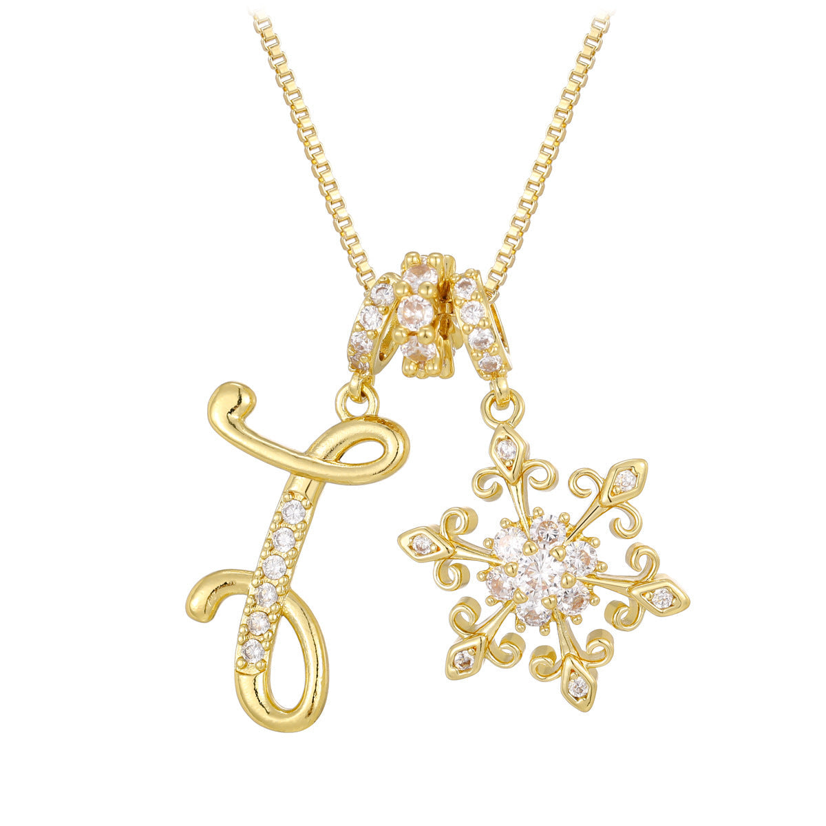 14k Elegant Initial & Snowflake Necklace