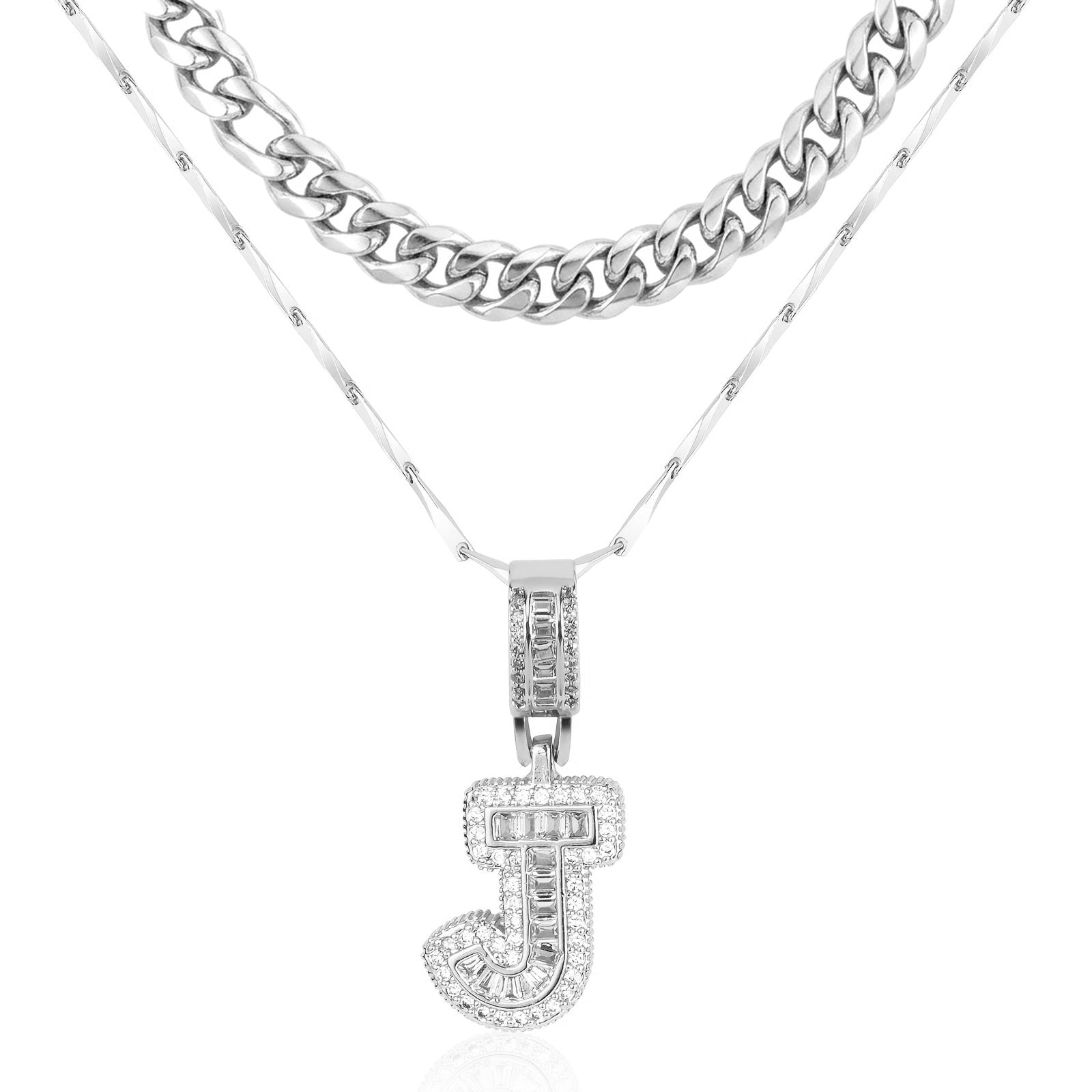 2pc 14k Layered Cuban & Initial Necklaces