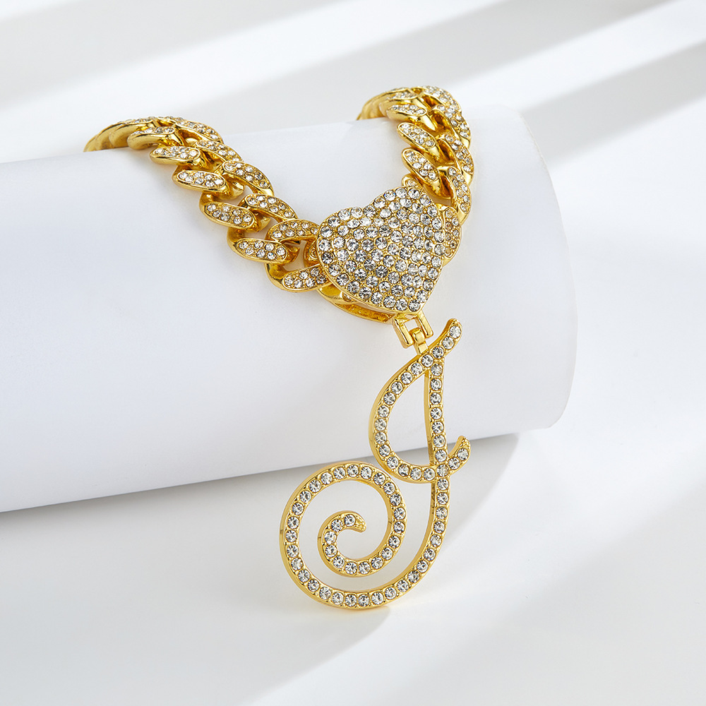 Cursive Diamond Accented Initial Cuban Heart Necklace