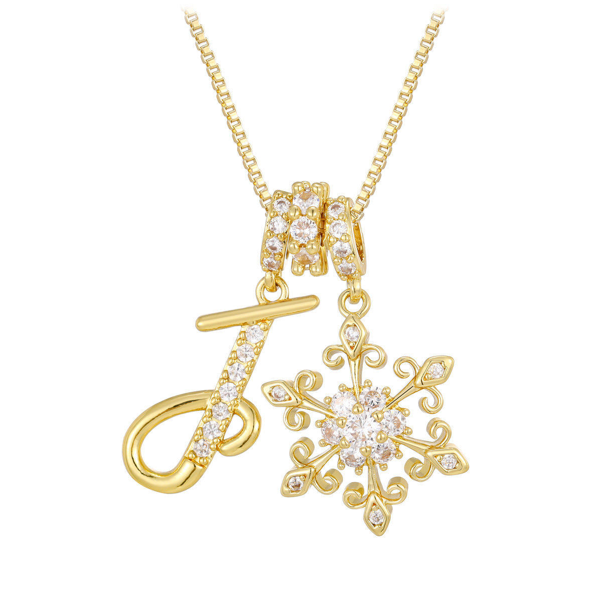14k Elegant Initial & Snowflake Necklace