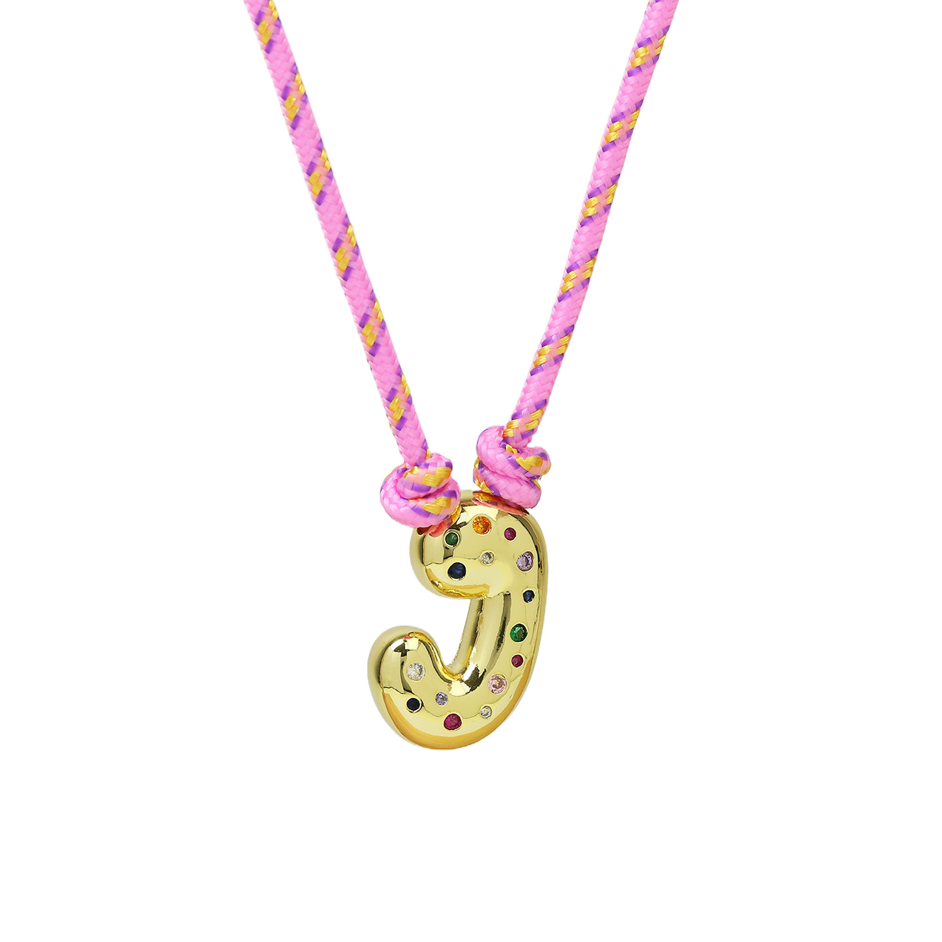 Chunky Gemstone Accented Initial Rope Necklace