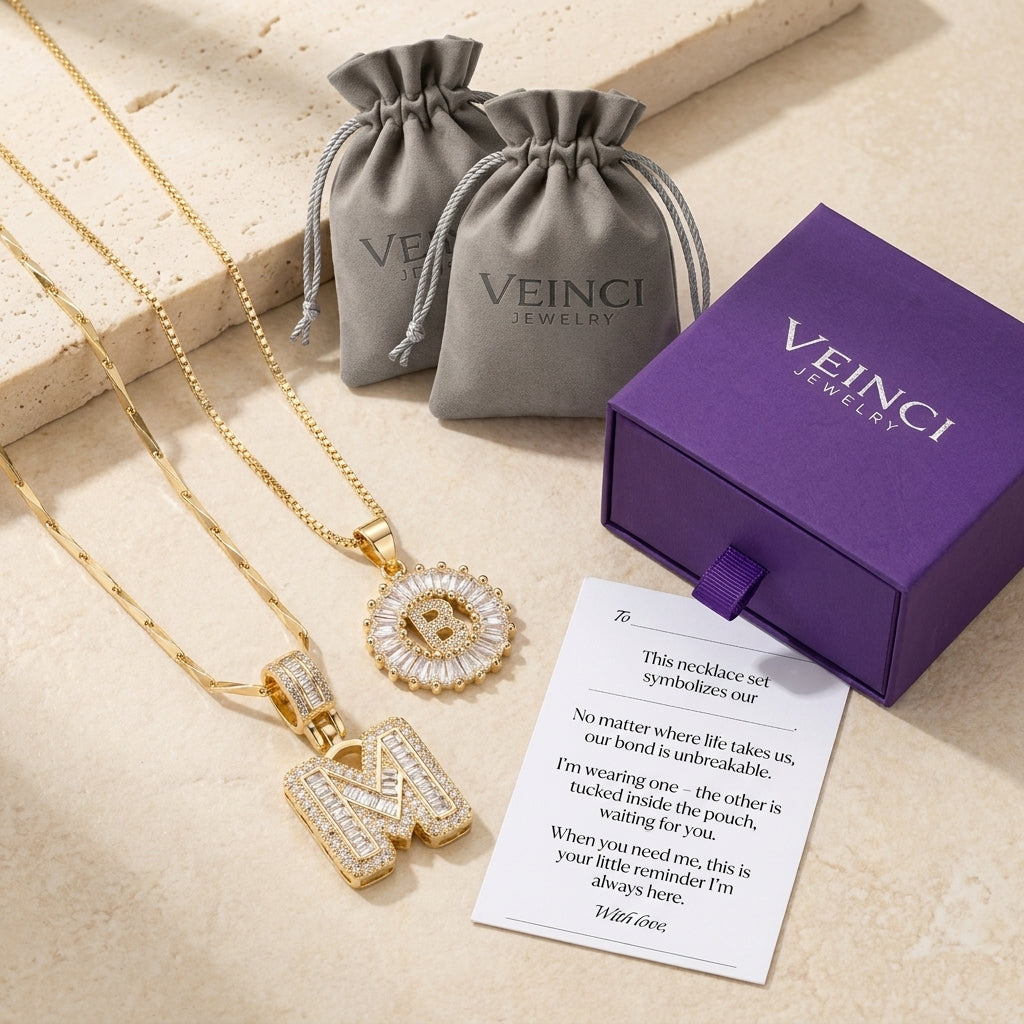 Keep & Share: 2pc 14k Diamond Letter Initial Necklaces
