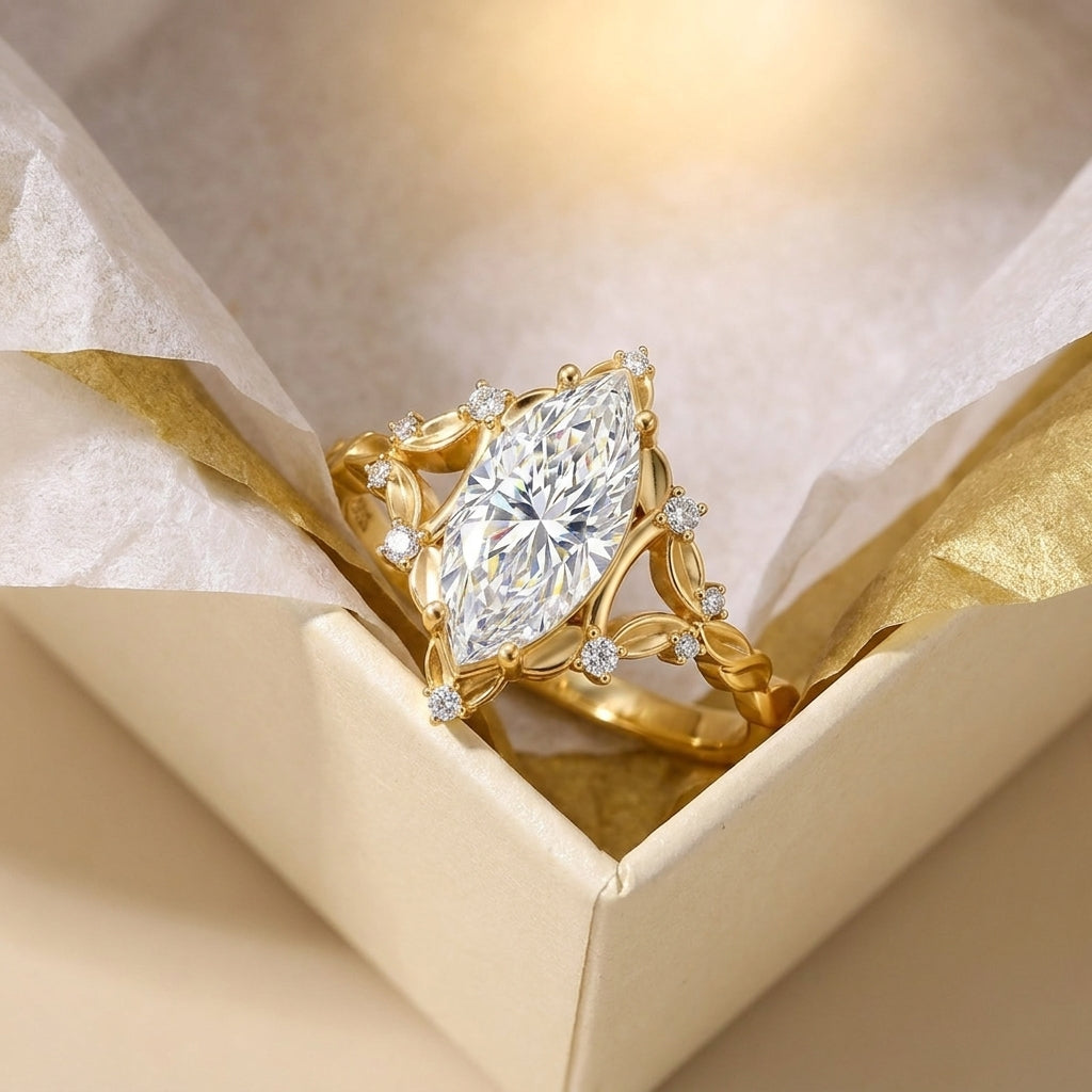 1ct S925 Marquise Cut Moissanite Droplet Ring