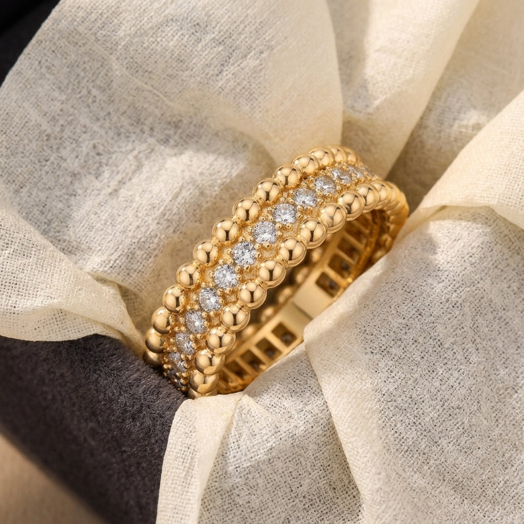 Elegant Beaded Bordered CZ Ring