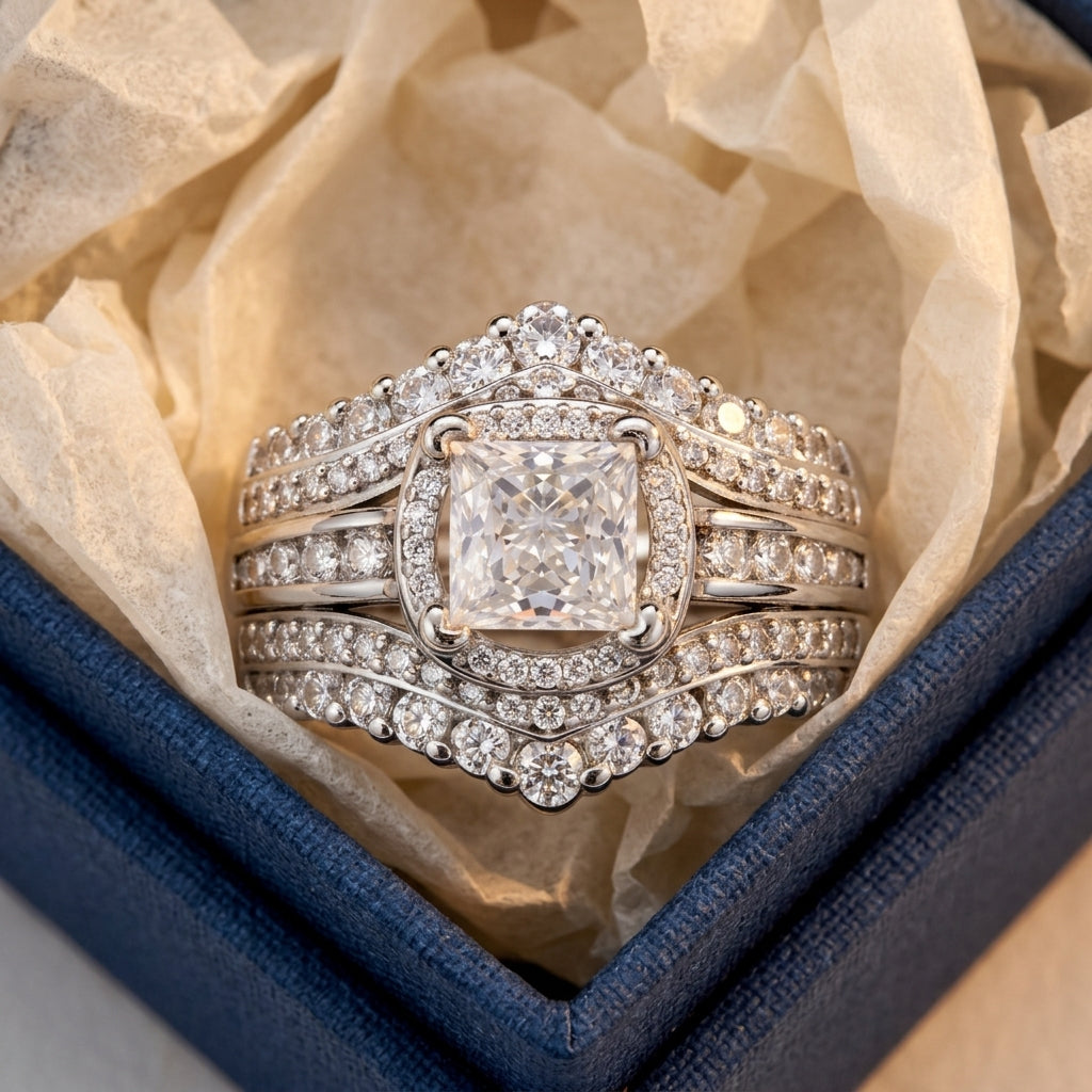 Statement Princess Cut Square Center Ring