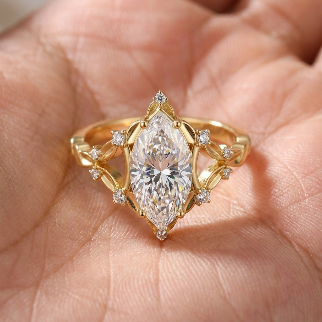 1ct S925 Marquise Cut Moissanite Droplet Ring