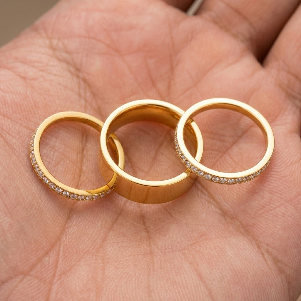 3pc CZ Accented Thin & Thick Ring Stack