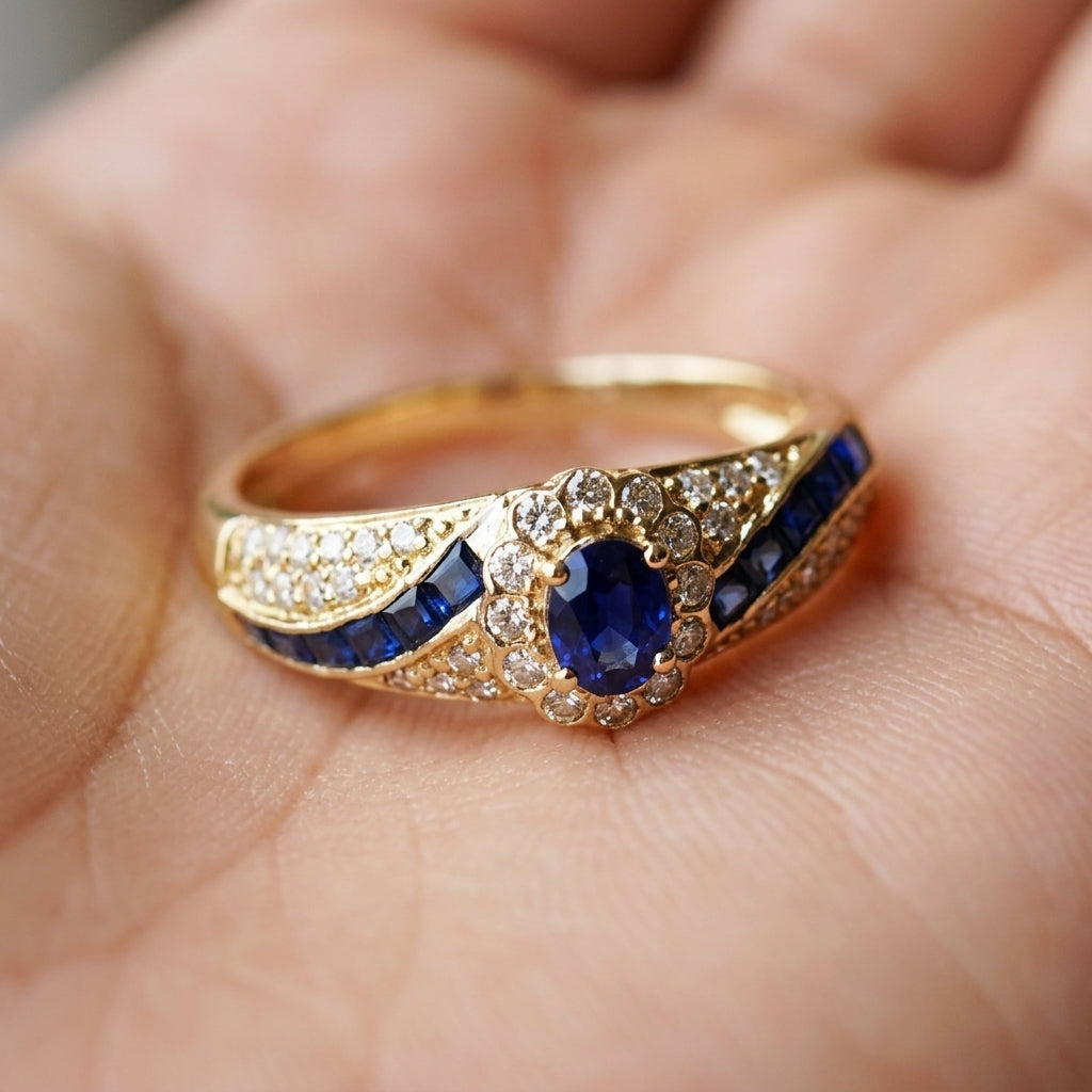 18k CZ Saphire Accented Ring