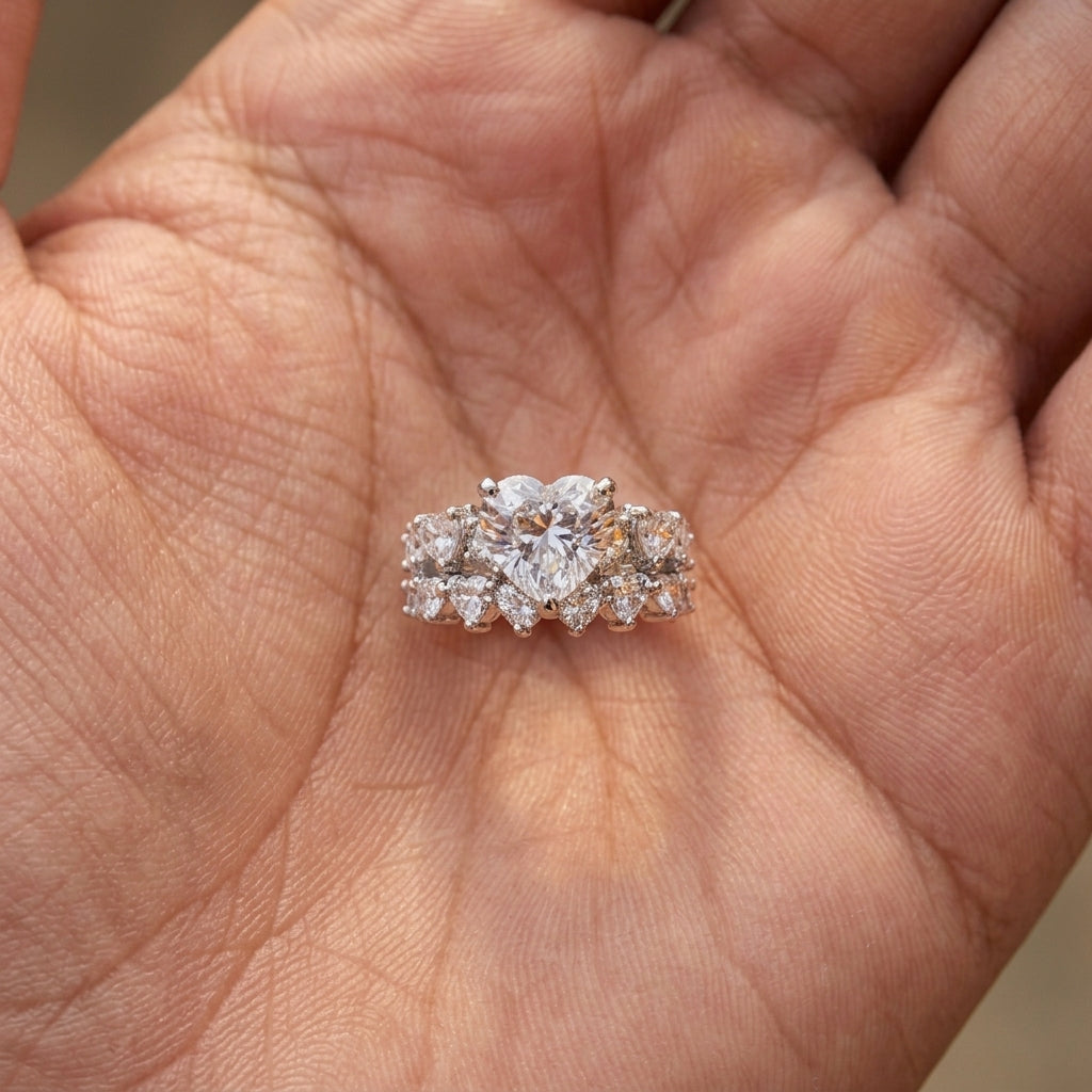 2pc Statement Heart Ring Stack
