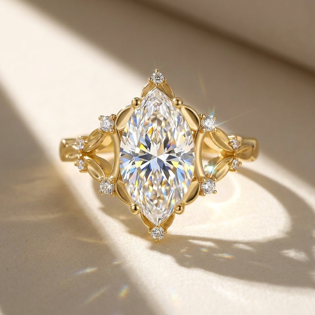 1ct S925 Marquise Cut Moissanite Droplet Ring