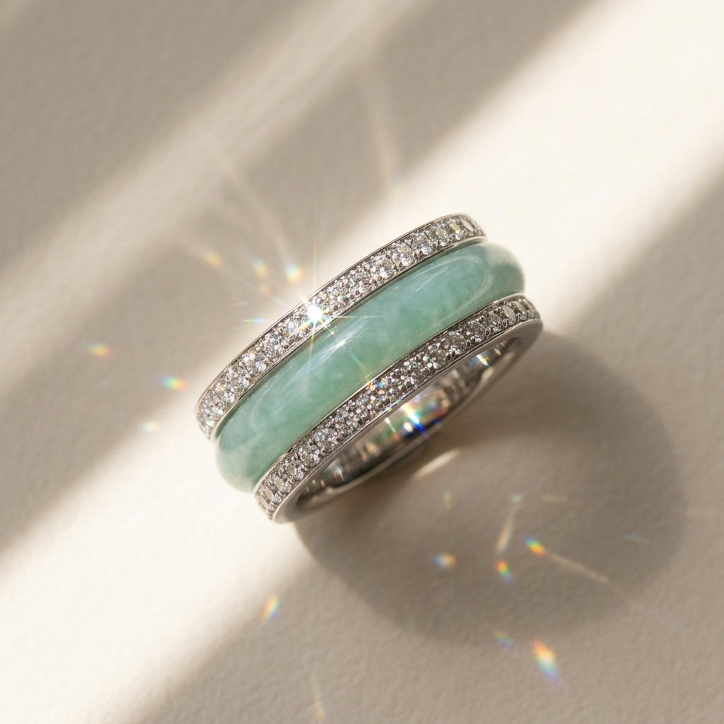 Elegant CZ Accented Jade Ring Stack