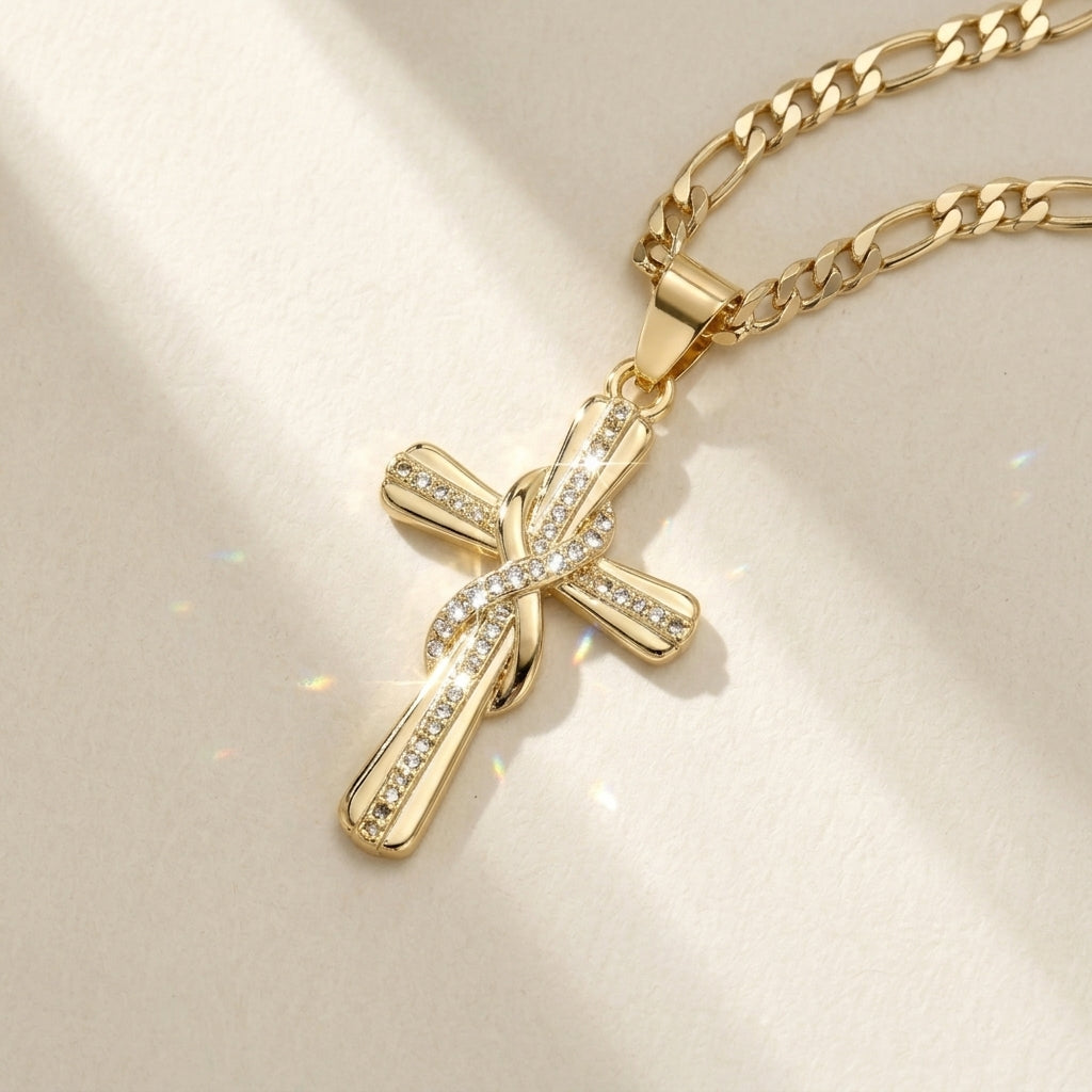 14k Diamond Accented Infinity Cross Necklace