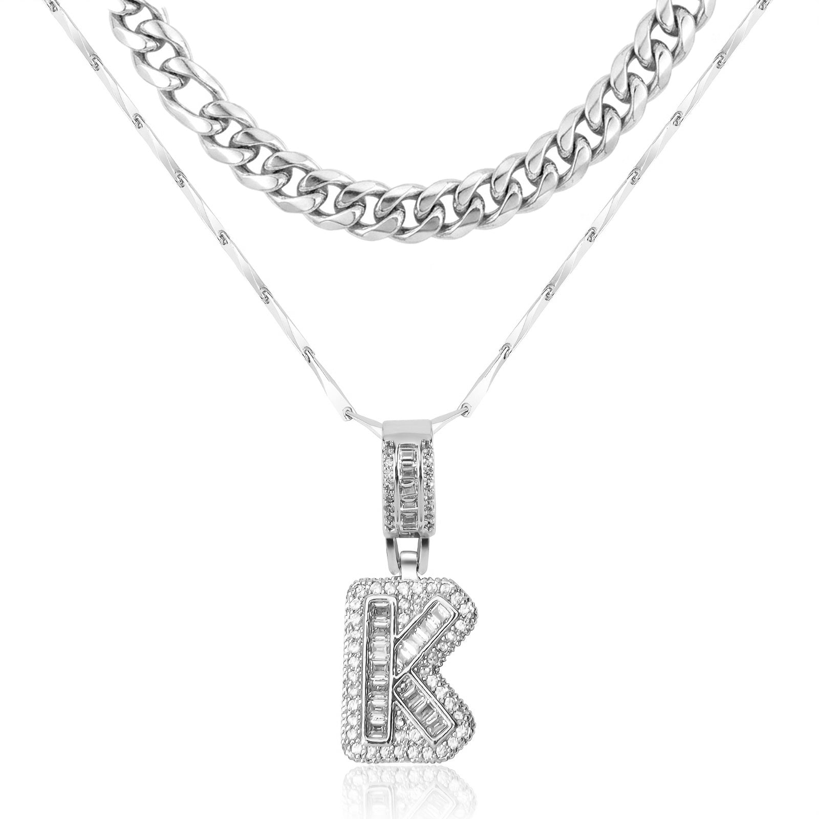 2pc 14k Layered Cuban & Initial Necklaces