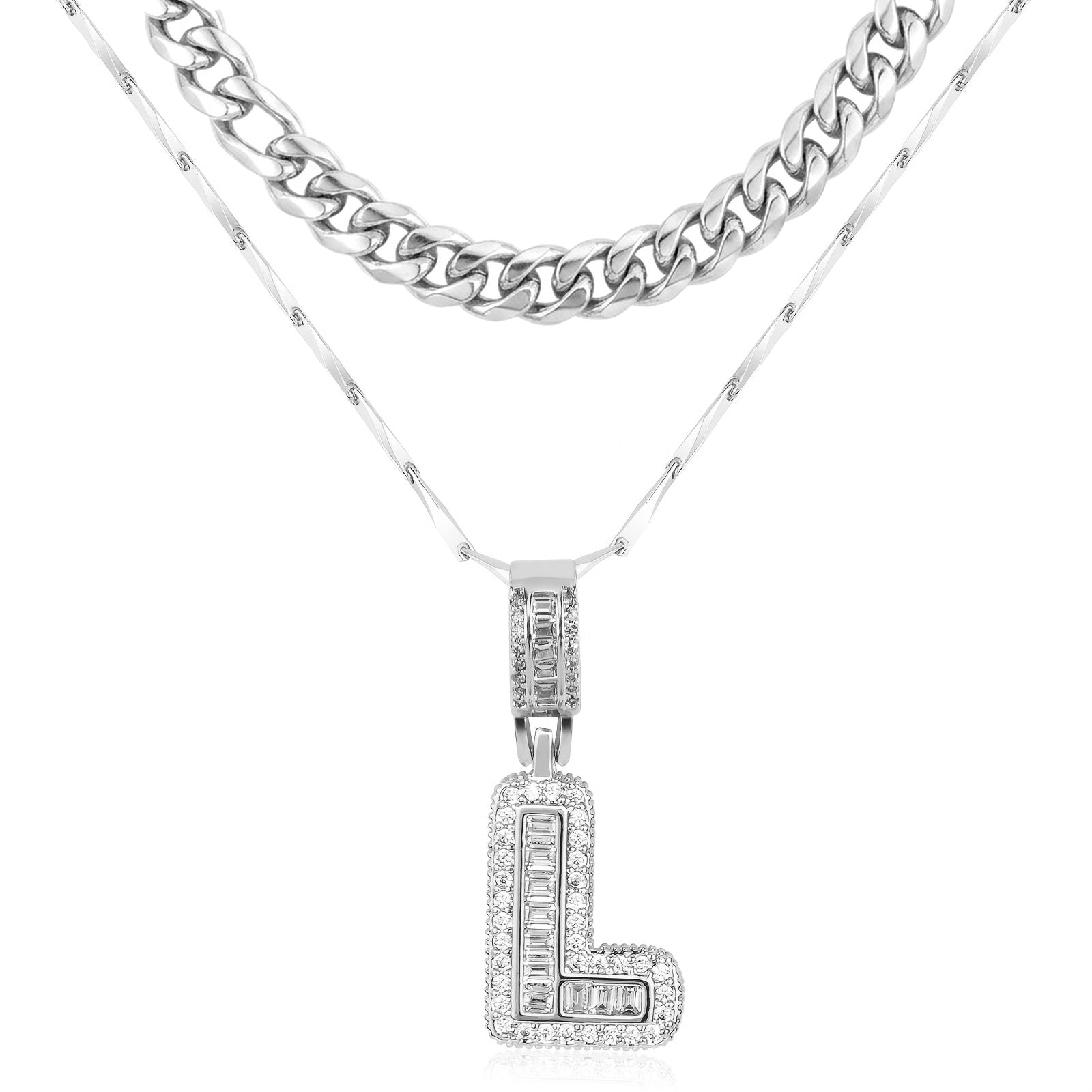 2pc 14k Layered Cuban & Initial Necklaces