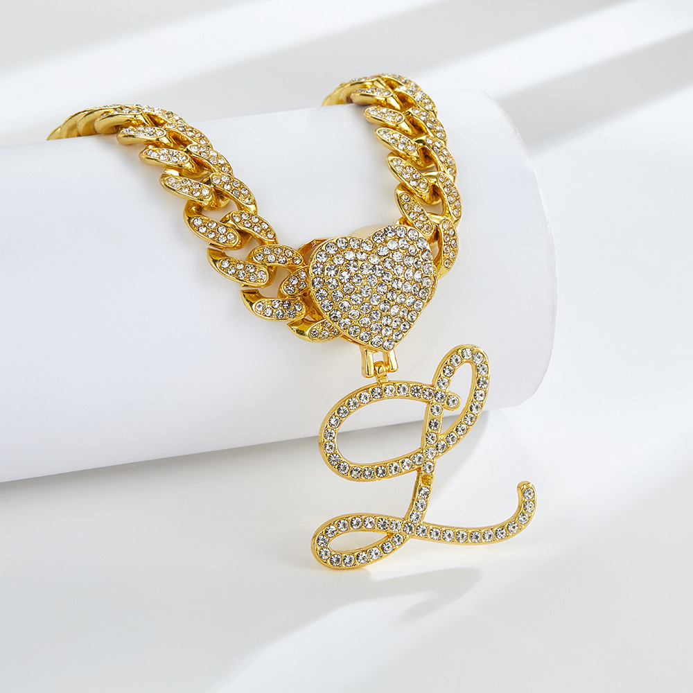 Cursive Diamond Accented Initial Cuban Heart Necklace