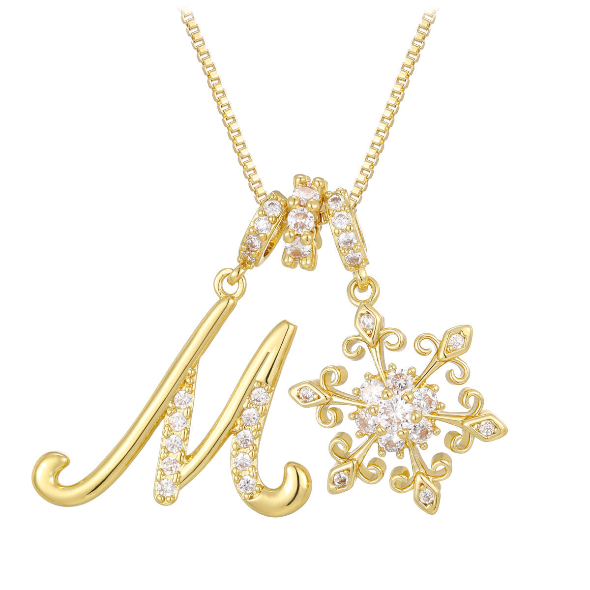 14k Elegant Initial & Snowflake Necklace