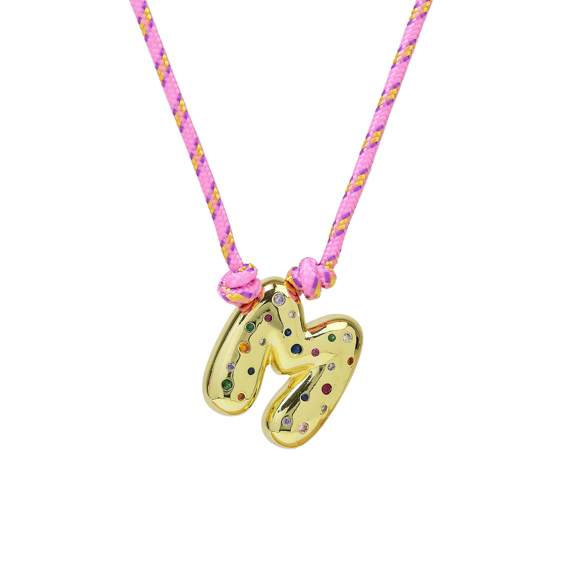 Chunky Gemstone Accented Initial Rope Necklace