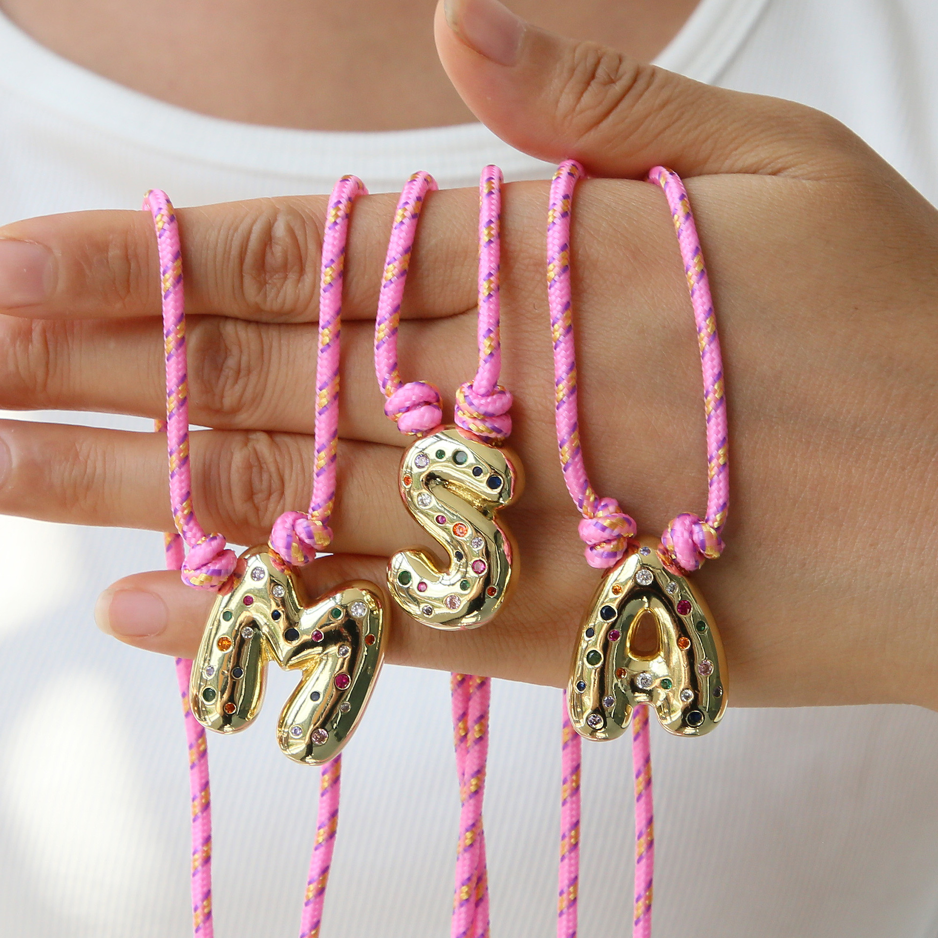 Chunky Gemstone Accented Initial Rope Necklace