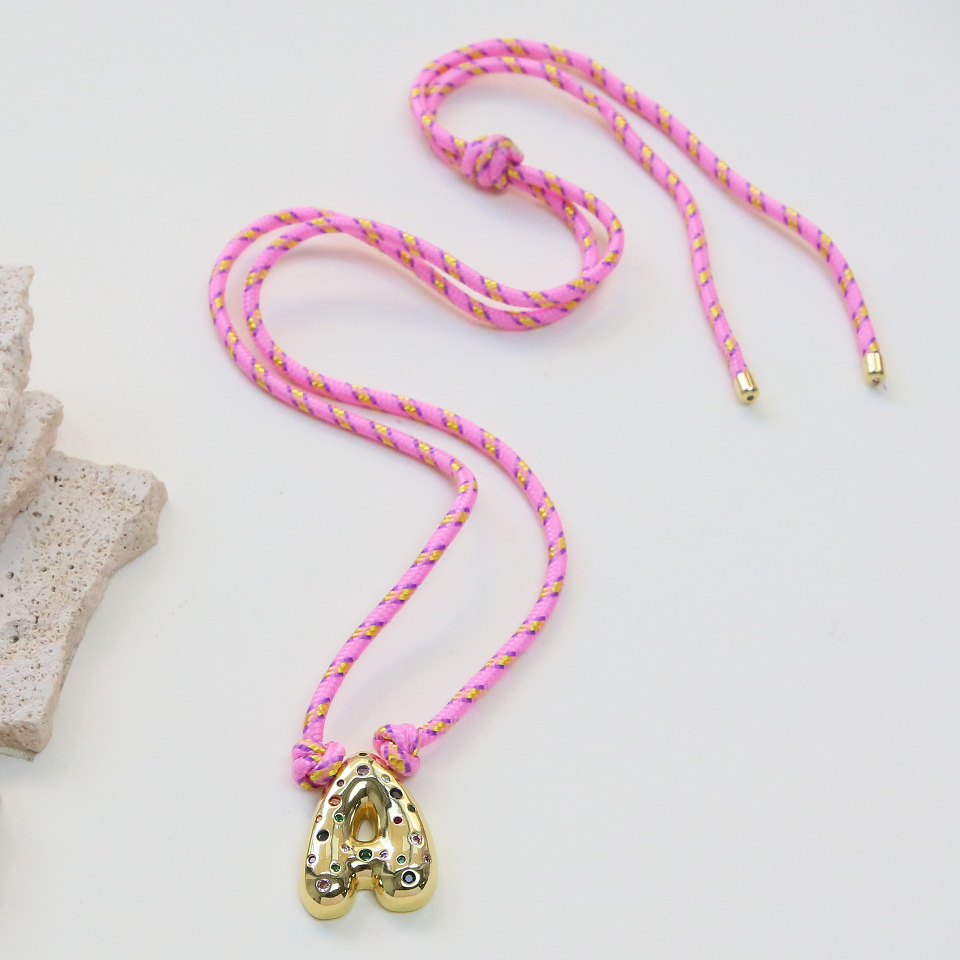 Chunky Gemstone Accented Initial Rope Necklace