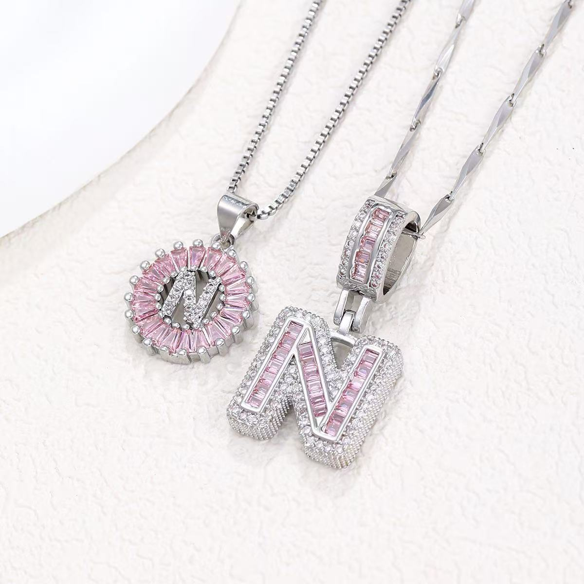 2pc 14k Diamond Letter Initial Necklaces (Limited Pink Edition)