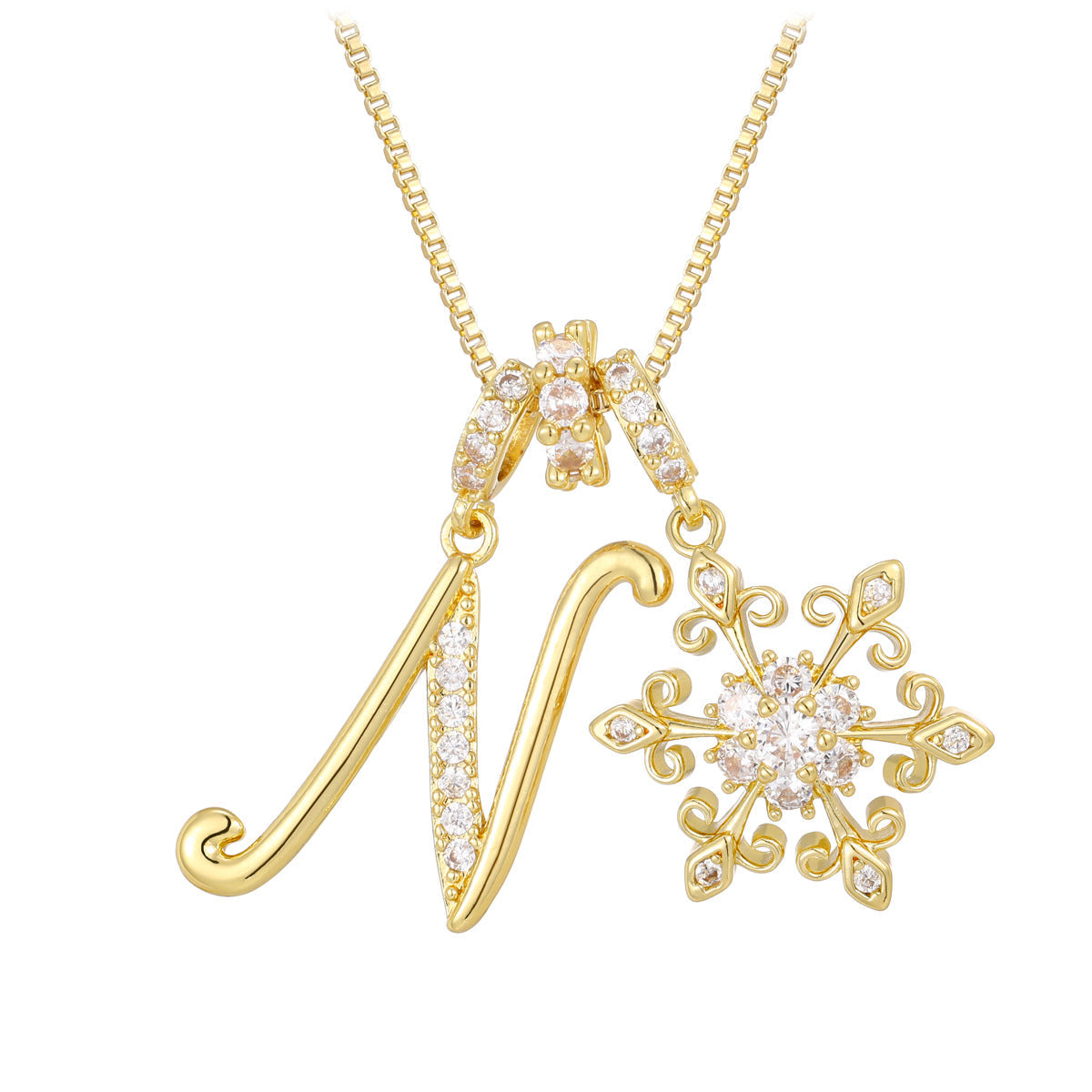 14k Elegant Initial & Snowflake Necklace
