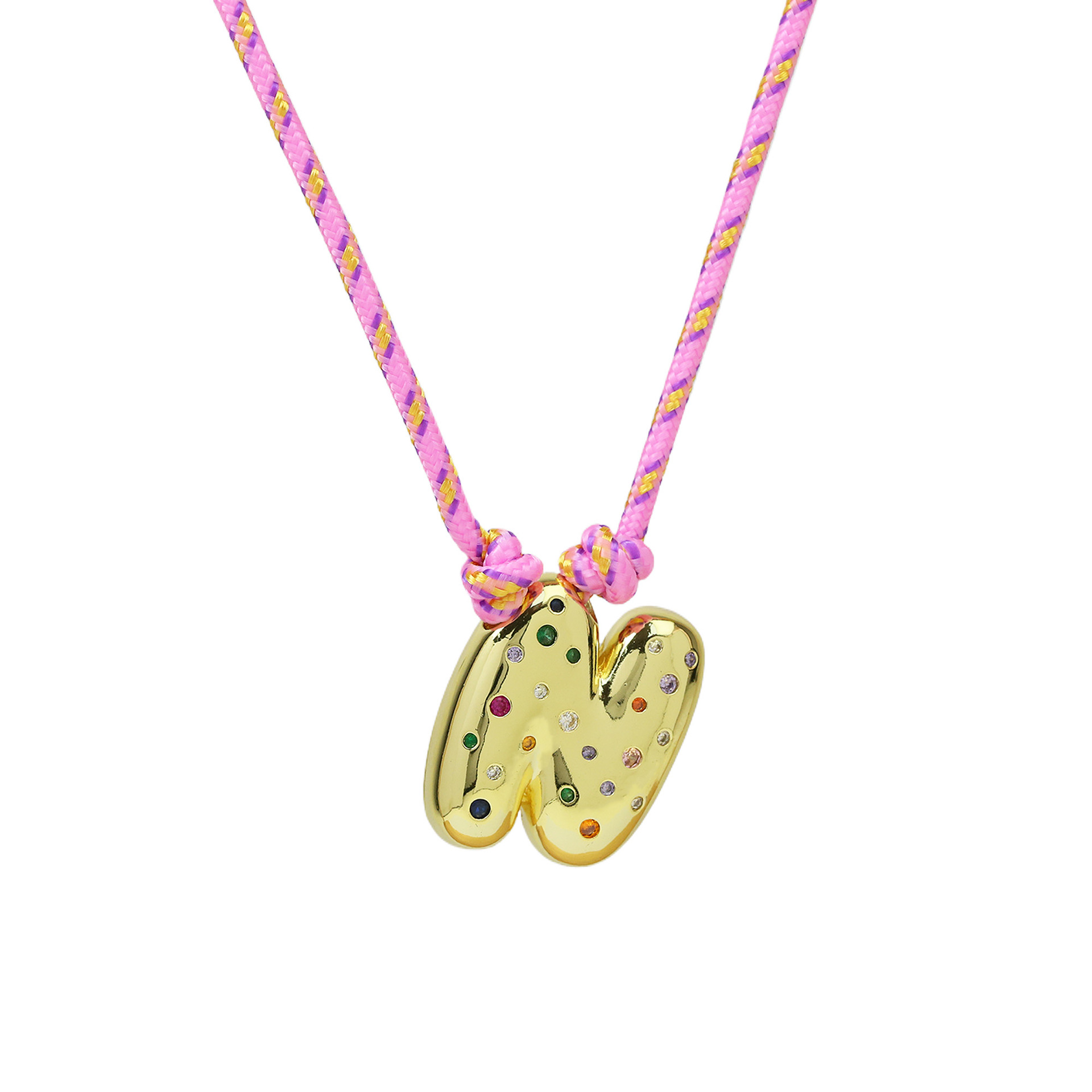 Chunky Gemstone Accented Initial Rope Necklace