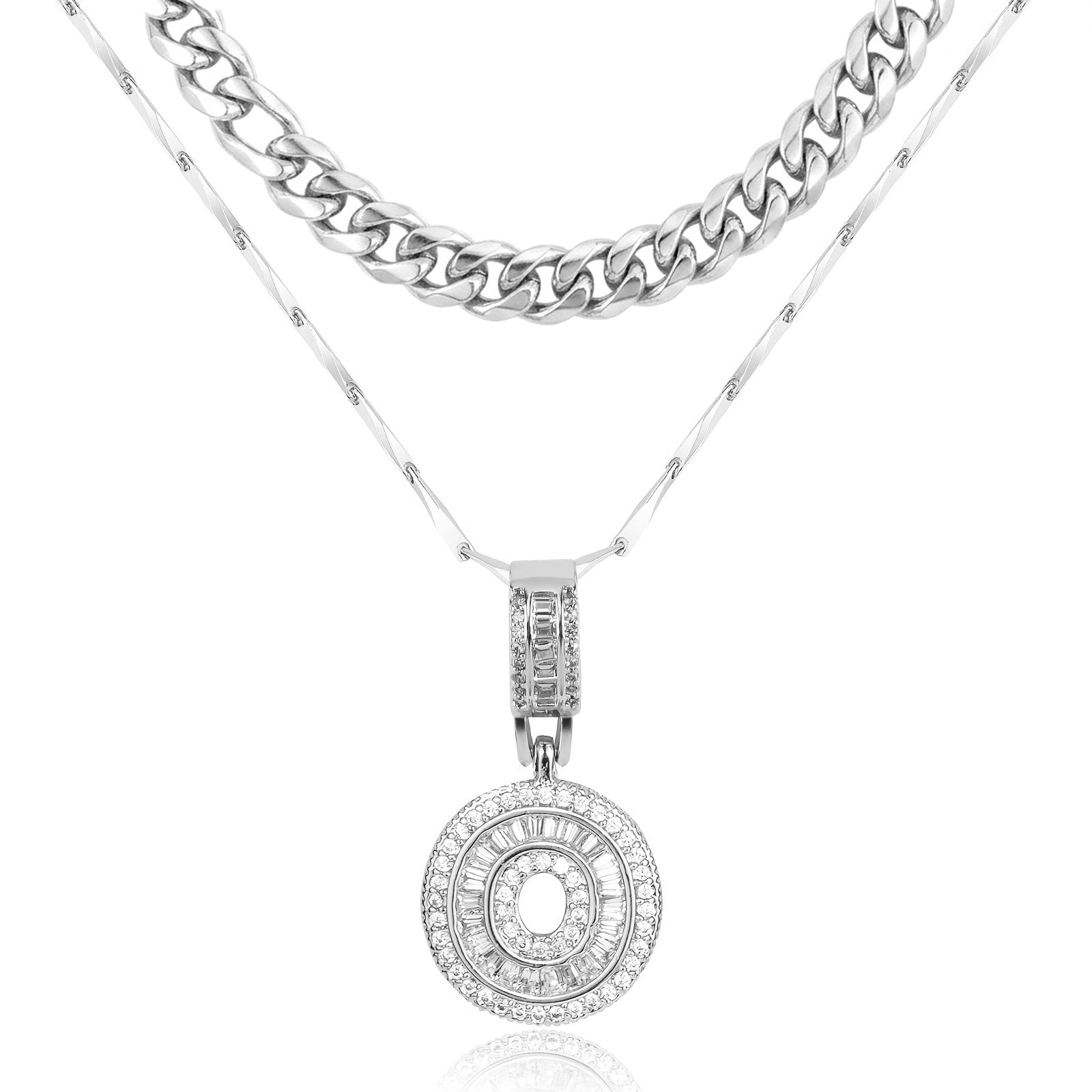 2pc 14k Layered Cuban & Initial Necklaces