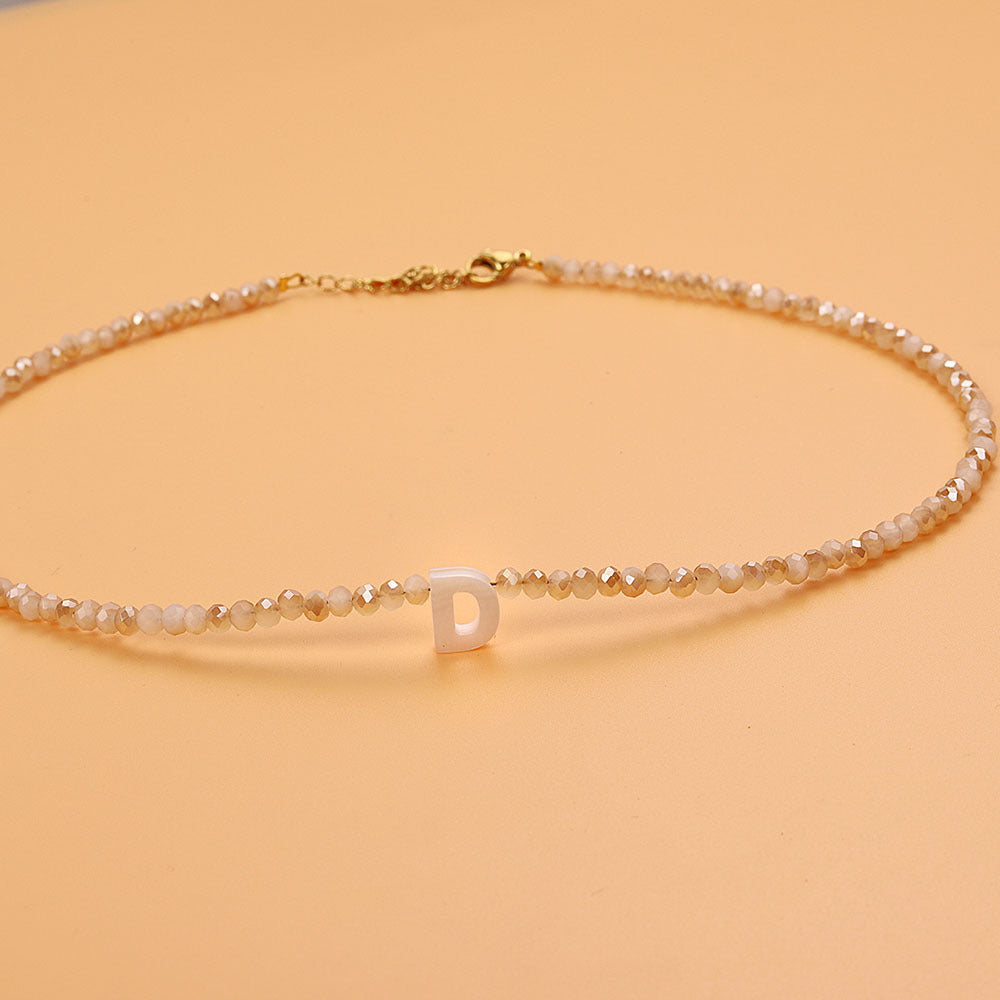 Dainty Stone Beaded Initial Necklace