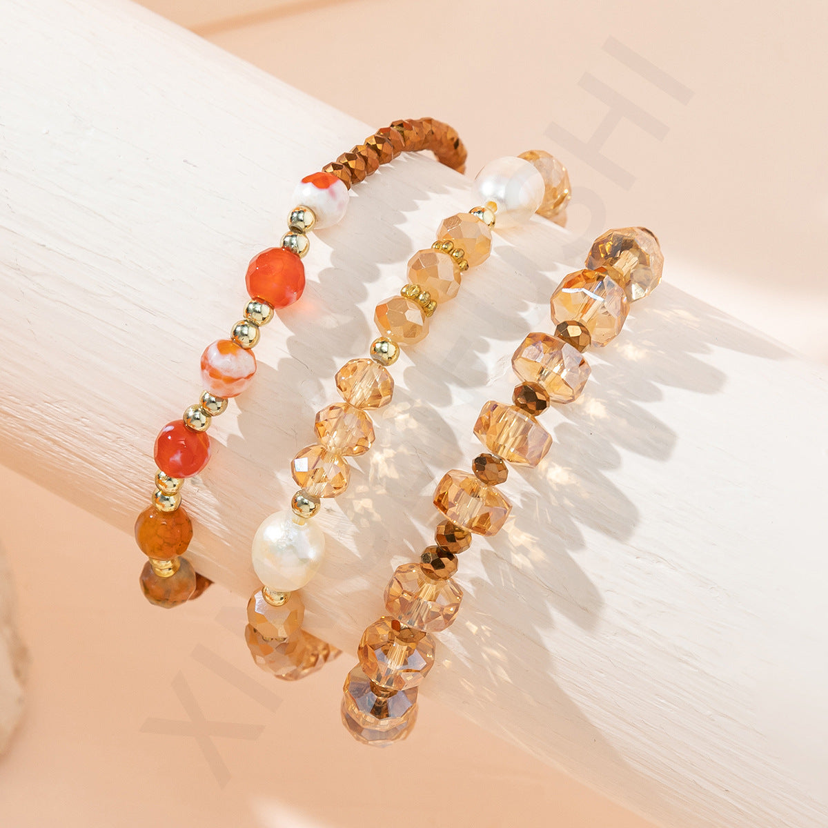 3pc Boho Heart Charm Beaded Bracelet Stack
