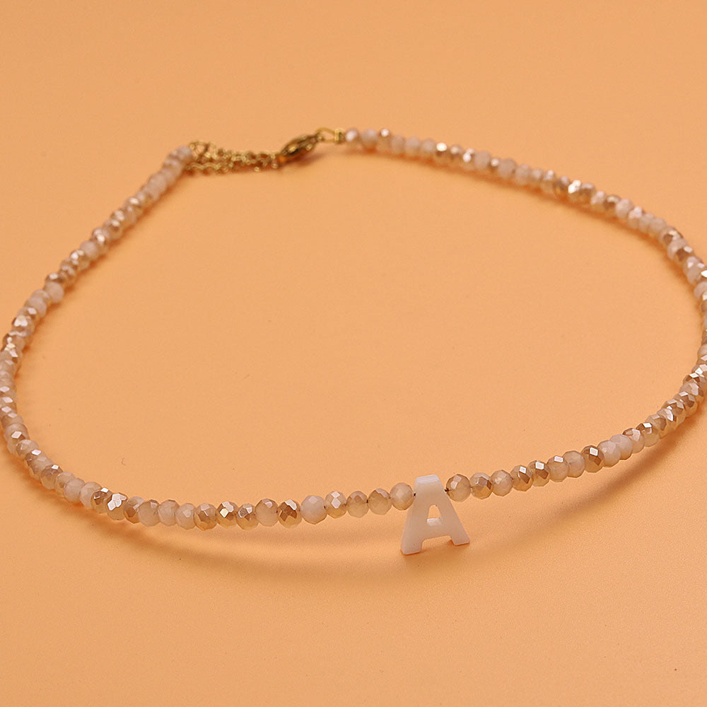 Dainty Stone Beaded Initial Necklace