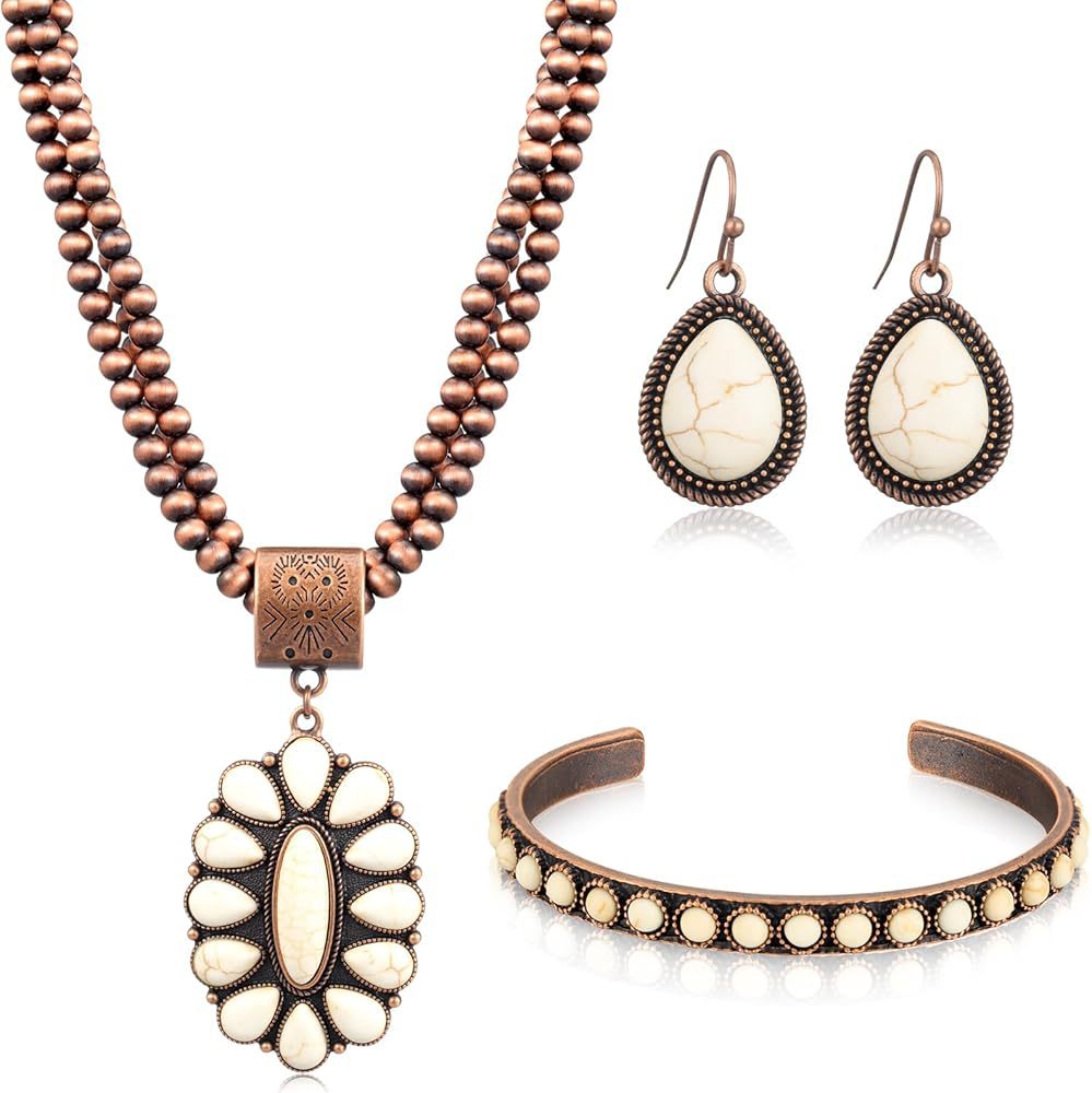 3pc Boho Beaded Necklace, Bracelet, Earring Set