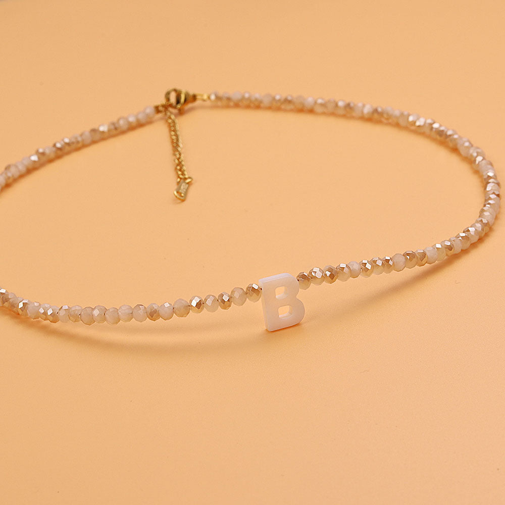 Dainty Stone Beaded Initial Necklace