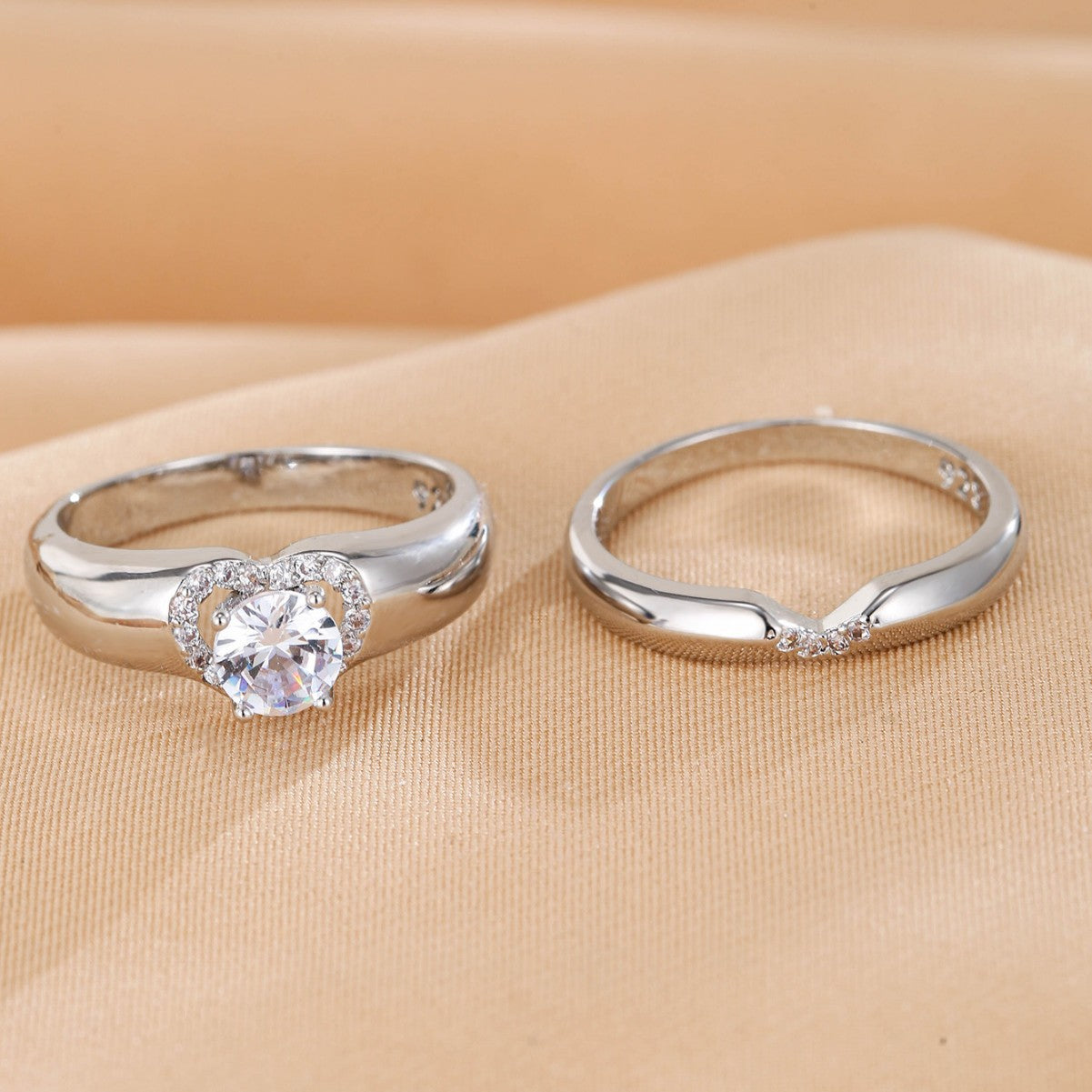 2pc Diamond Heart Ring Set