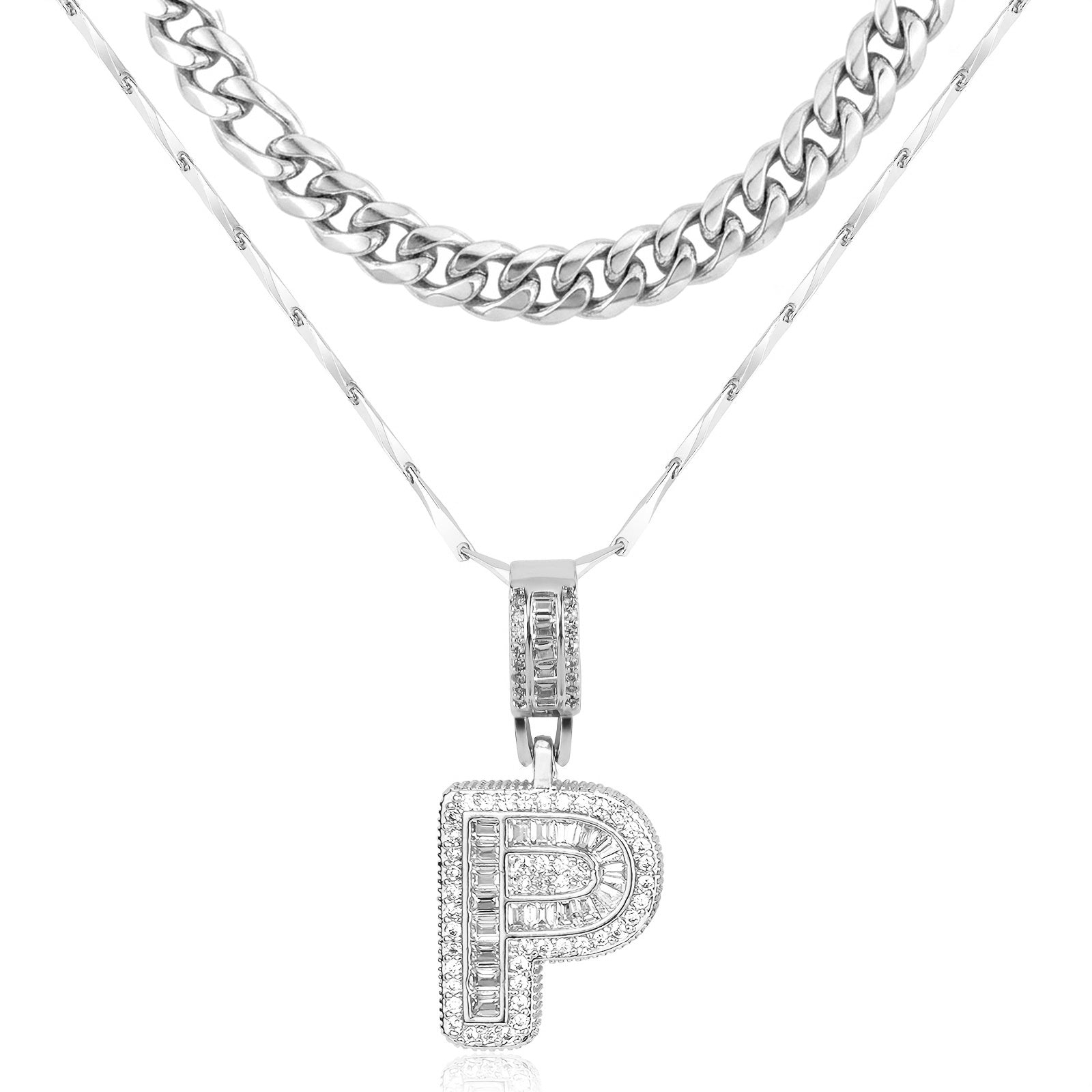 2pc 14k Layered Cuban & Initial Necklaces