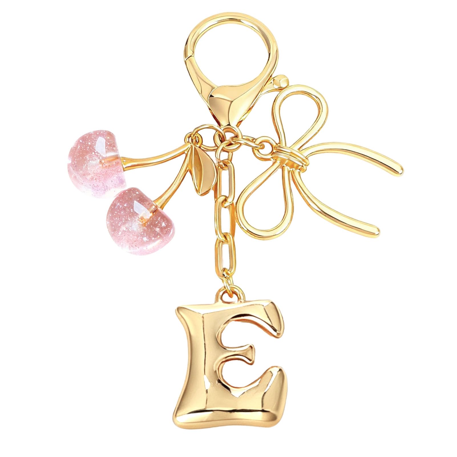 Bubble Initial With Bow & Cherry Charms Keychain