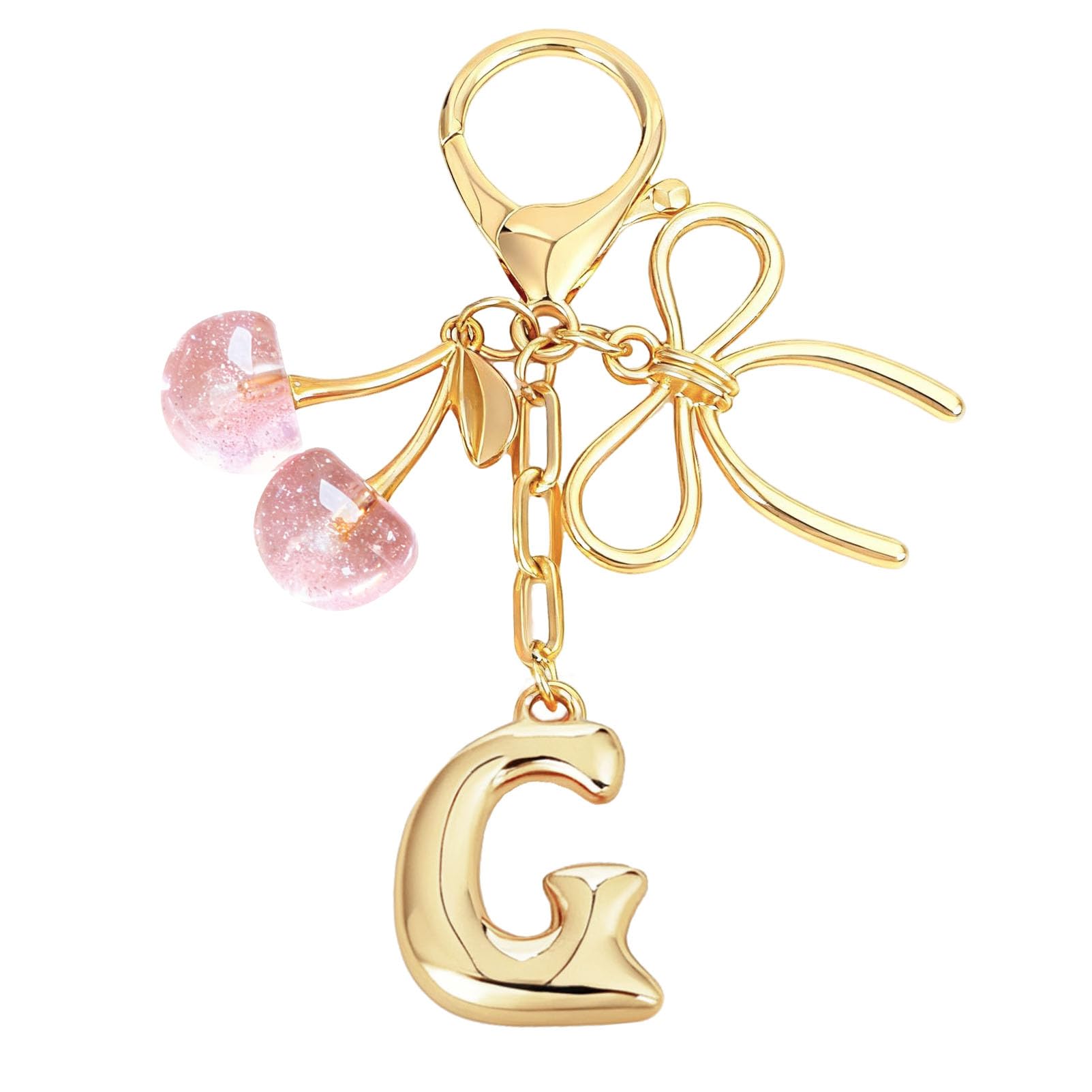 Bubble Initial With Bow & Cherry Charms Keychain
