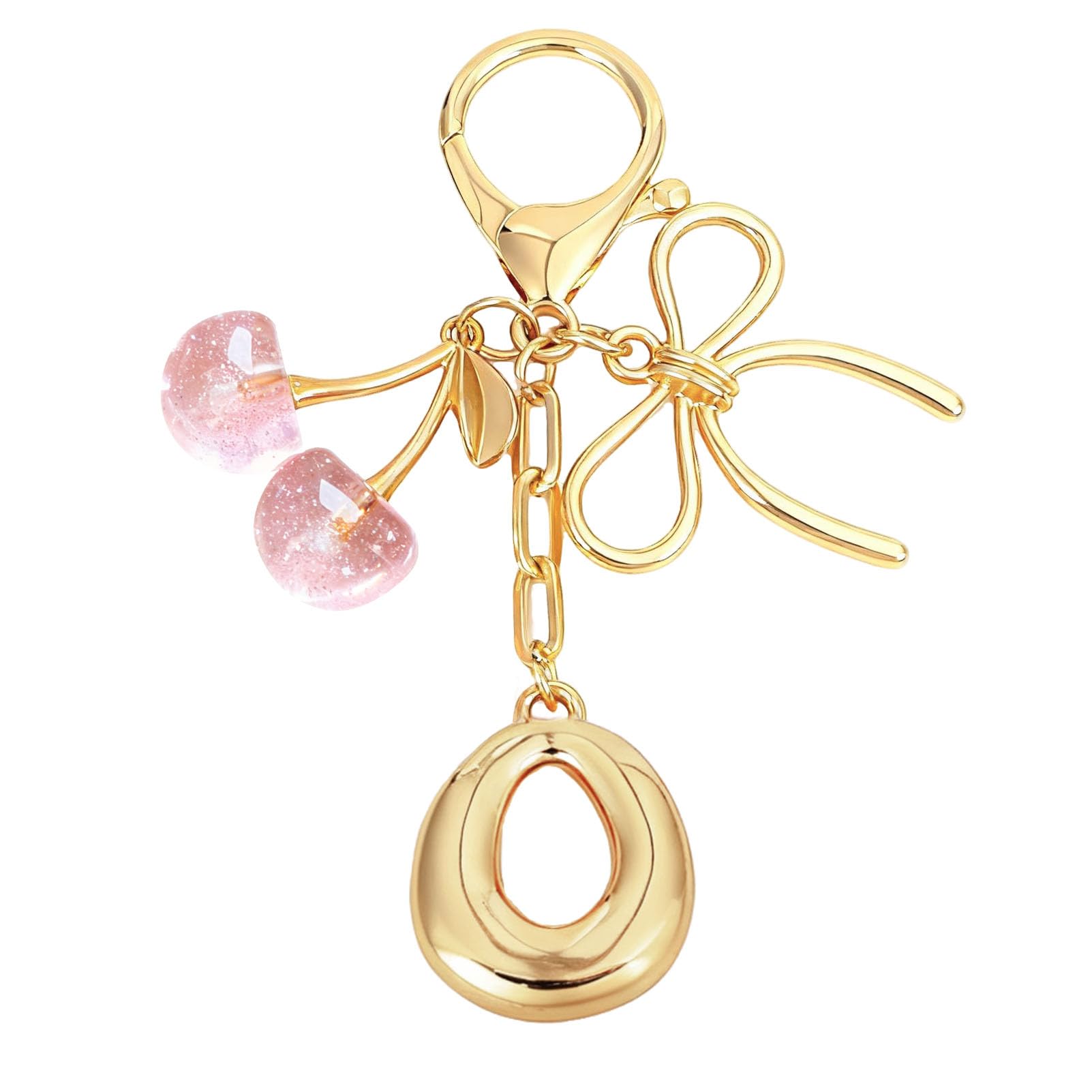 Bubble Initial With Bow & Cherry Charms Keychain