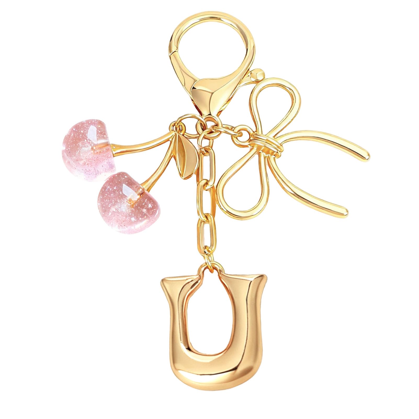 Bubble Initial With Bow & Cherry Charms Keychain
